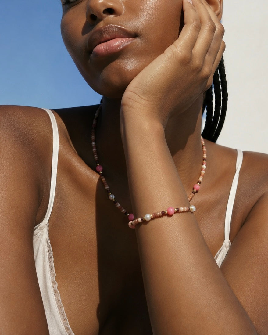 Sunstone and Pearl Adjustable jewelry set by Natelyrian