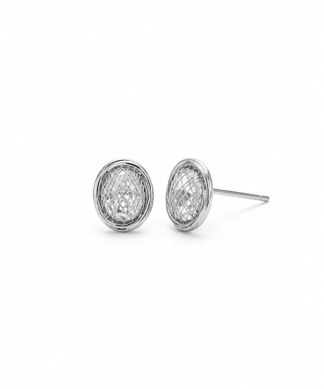 18K Gold Plated Oval Wire Mesh Crystal Stud Earrings product view 6