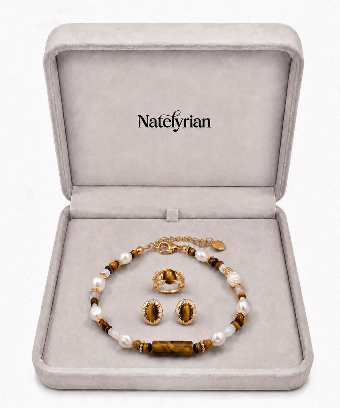 Natural Tiger's Eye Stud Gift jewelry set by Natelyrian