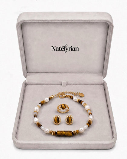 Natural Tiger's Eye Stud Gift jewelry set by Natelyrian