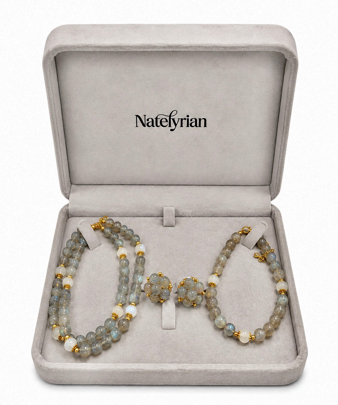 Minimal Moonstone Stud Gift jewelry set by Natelyrian