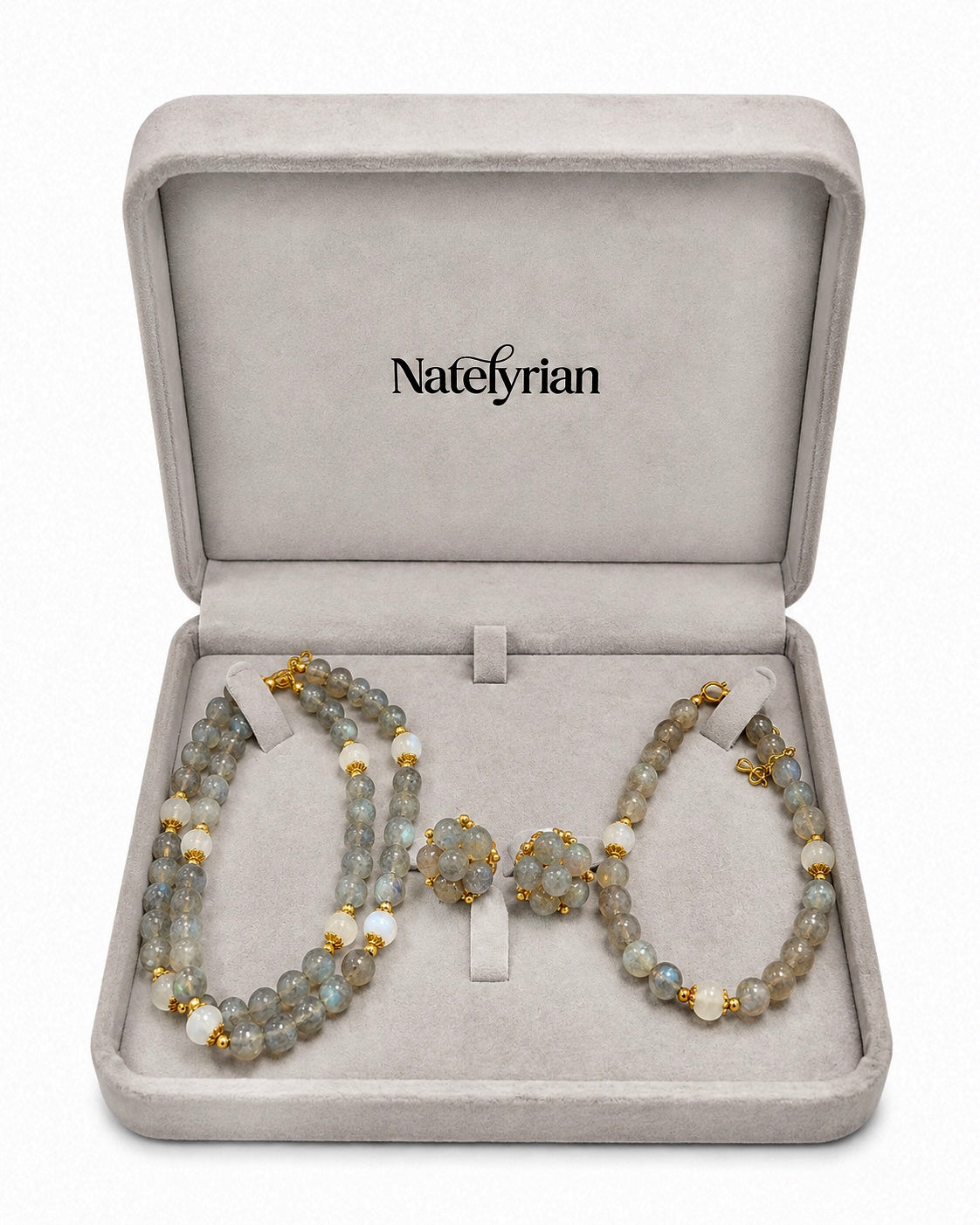Minimal Moonstone Stud Gift jewelry set by Natelyrian