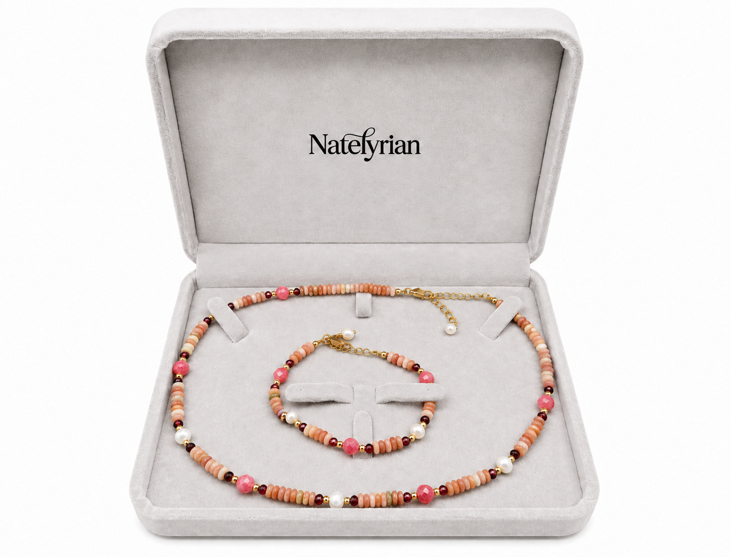 Sunstone and Pearl Adjustable jewelry set by Natelyrian