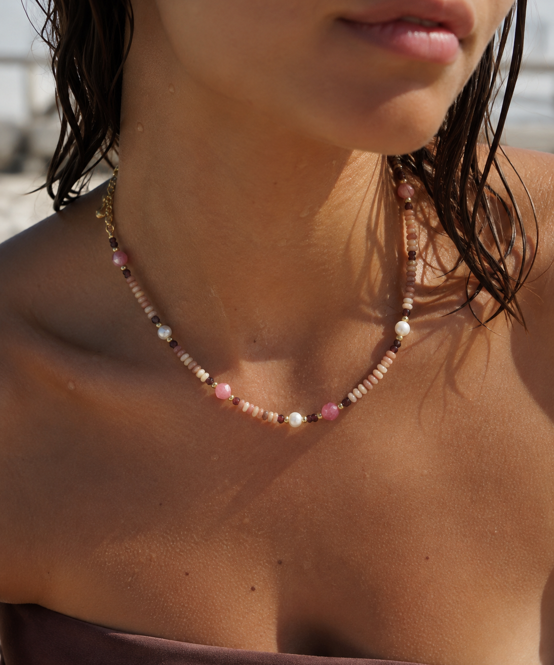 Sunstone and Pearl Adjustable Necklace by Natelyrian