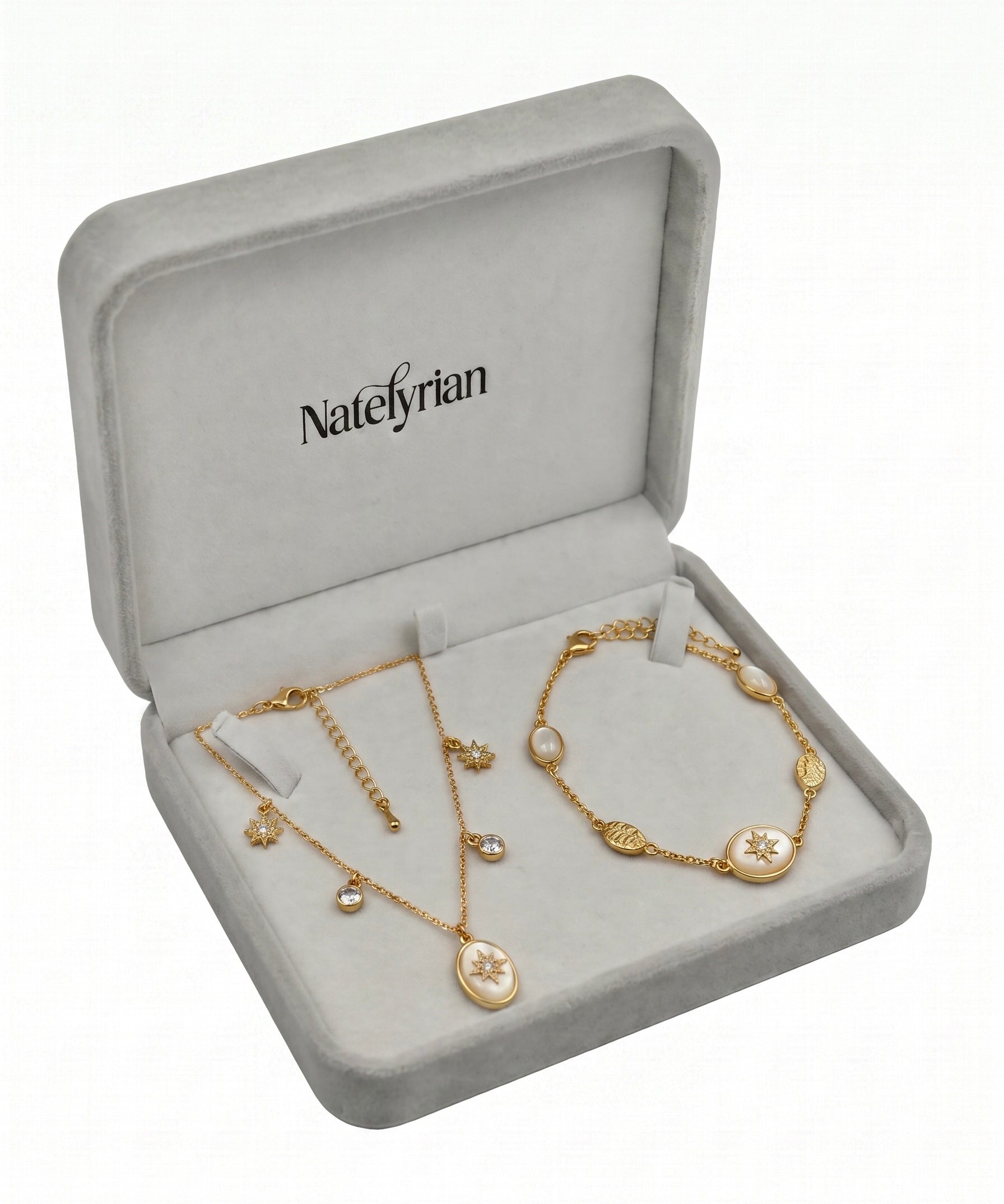 18K Gold Plated Mother of Pearl North Star Gift jewelry set by Natelyrian