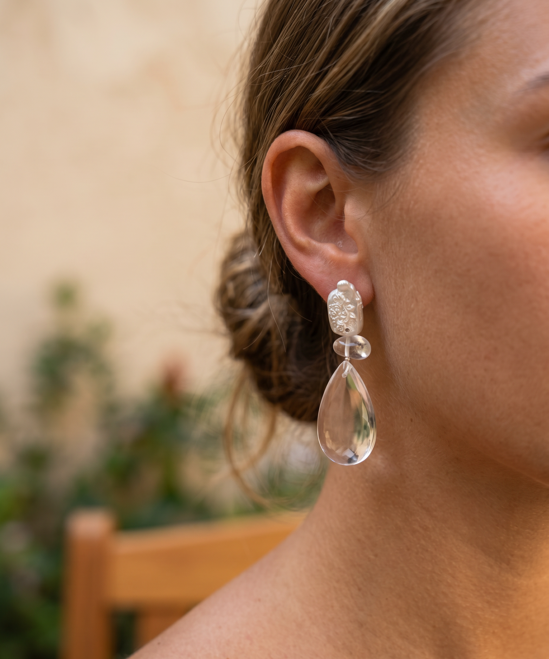 Baroque Pearl & Crystal Glass Drop Earrings detail view