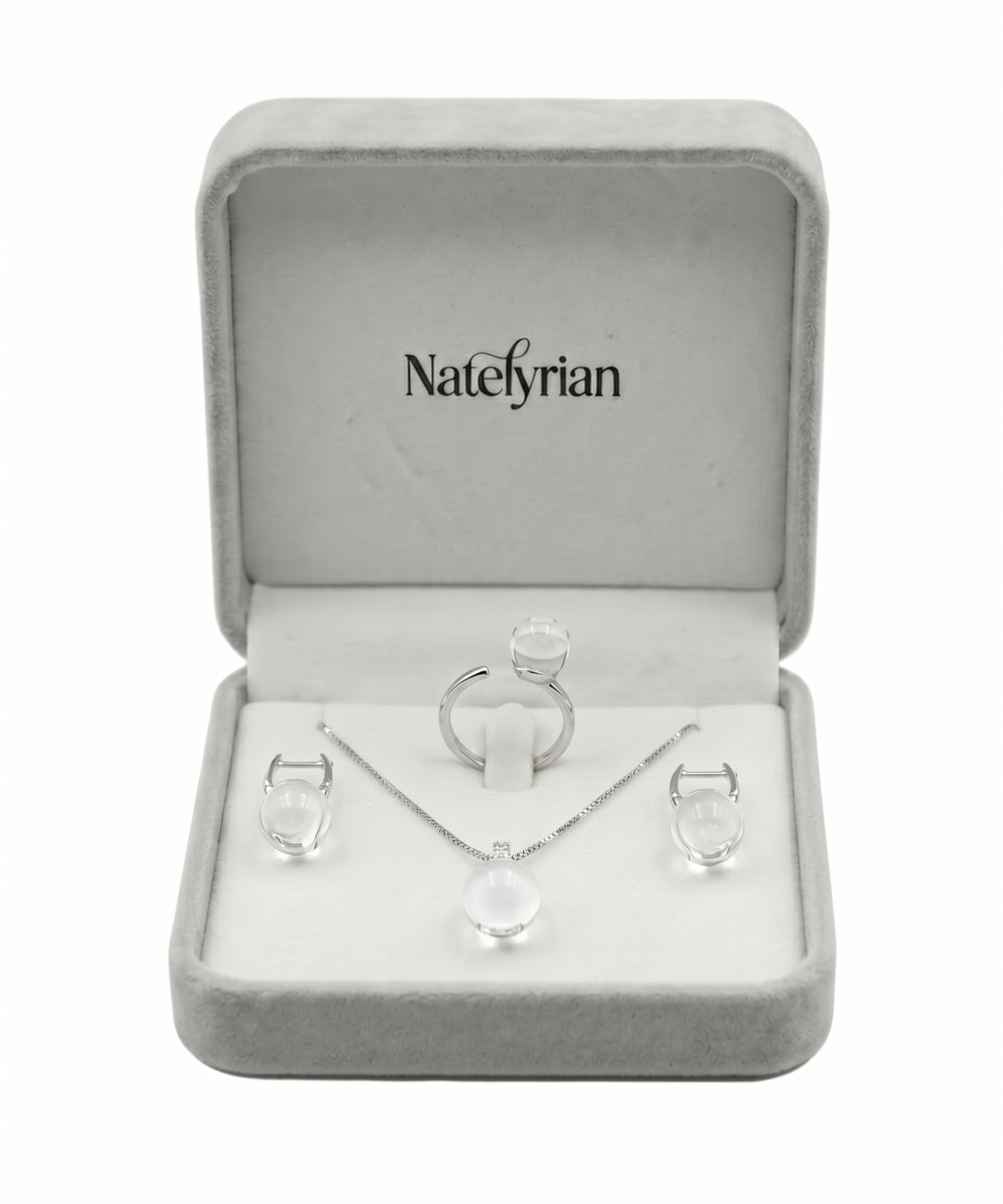 Silver Plated Natural White Crystal Ball Gift Sets by Natelyrian
