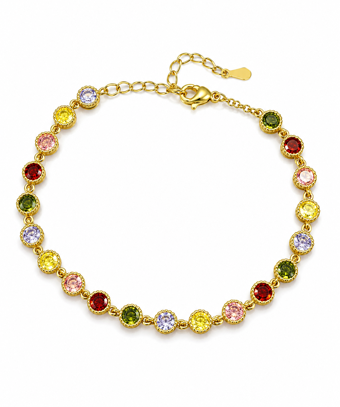 18K Gold Plated Rainbow Cubic Zirconia Adjustable Bracelet by Natelyrian
