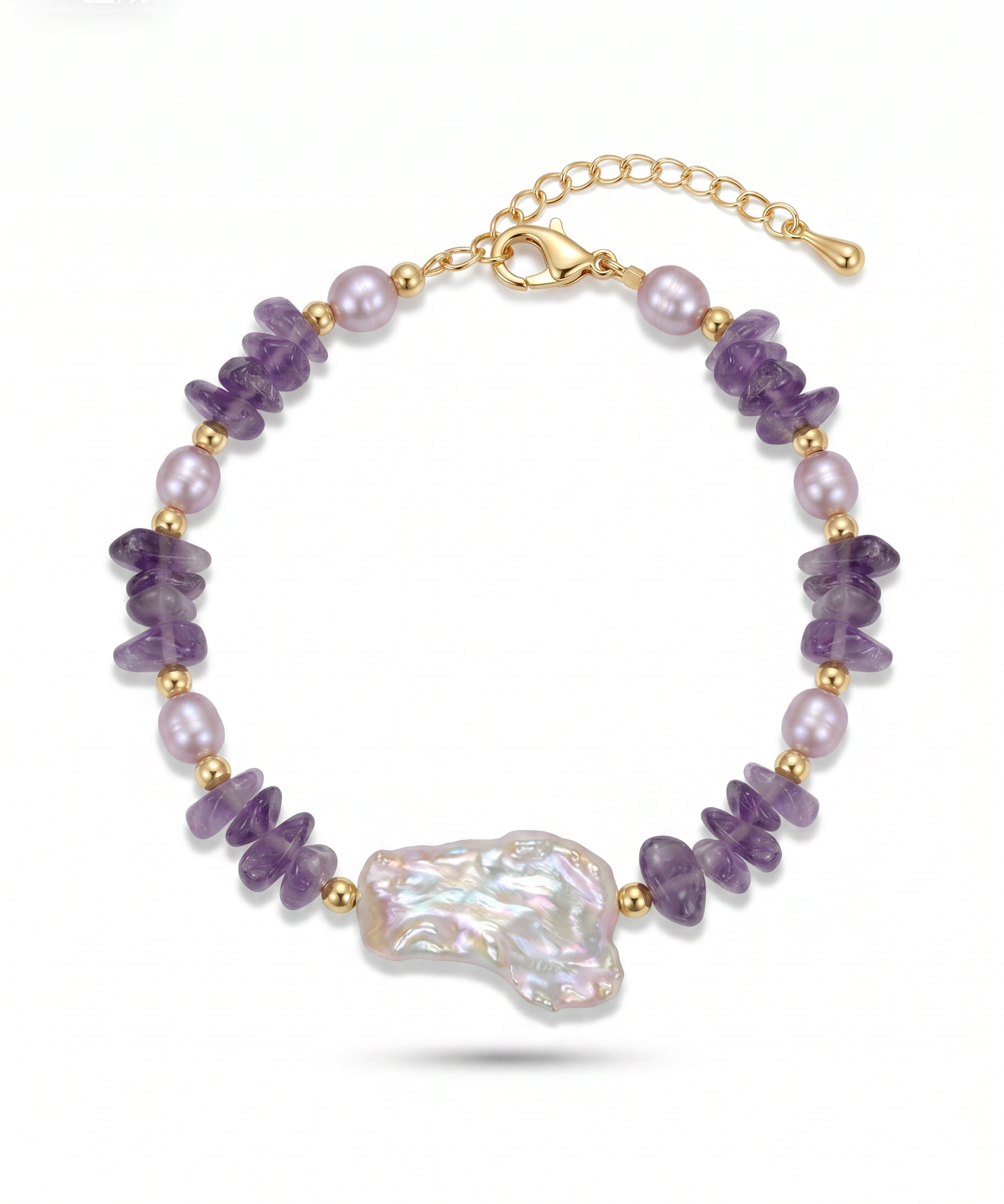 Pearl & Amethyst Gemstone Bracelet by Natelyrian