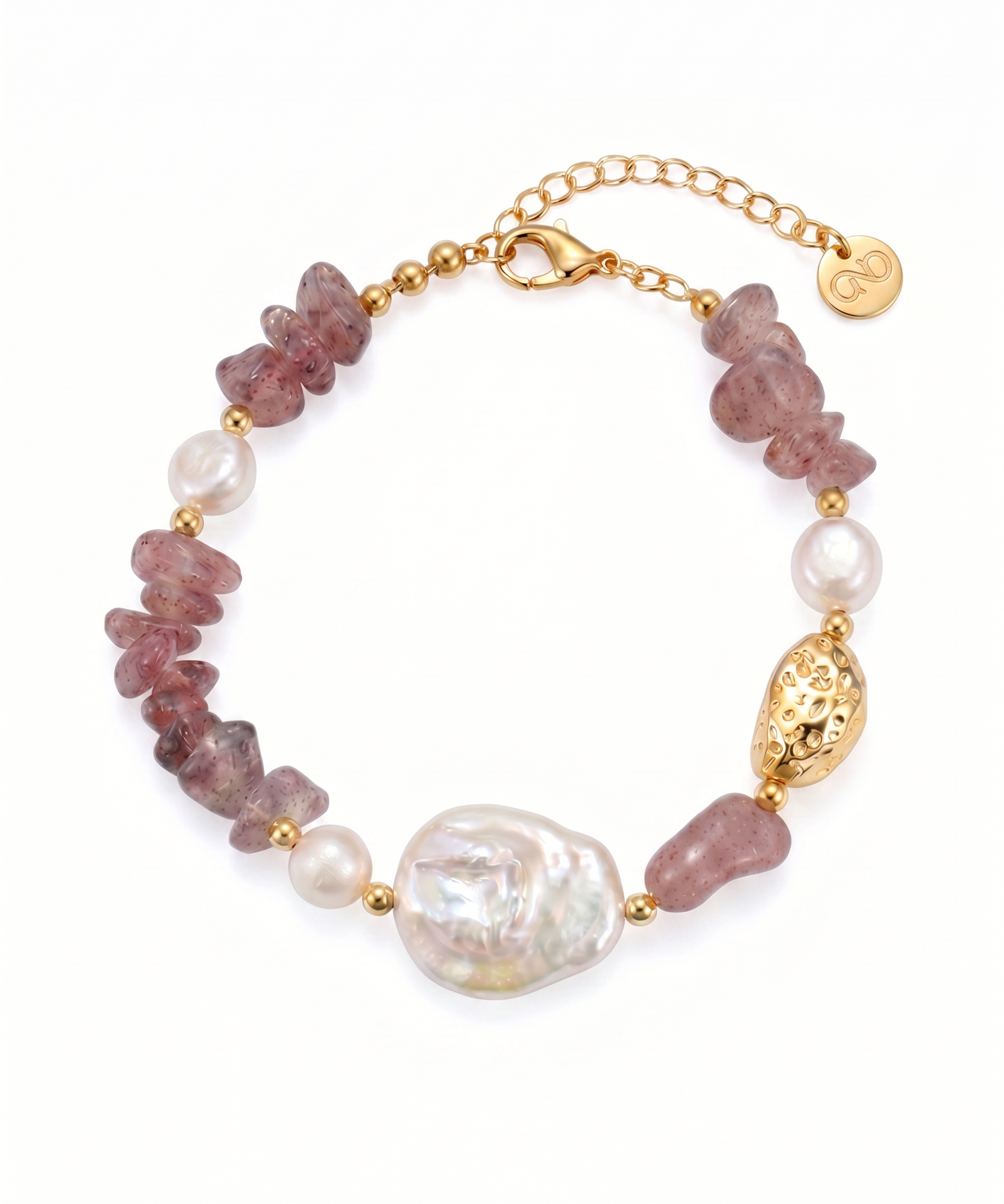 Pearl & Strawberry Quartz Gemstone Bracelet by Natelyrian