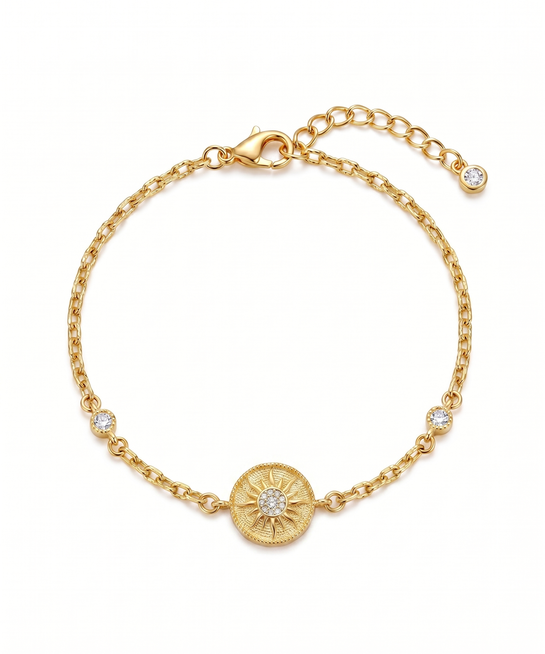 18K Gold Plated Sunburst Medallion Bracelet by Natelyrian