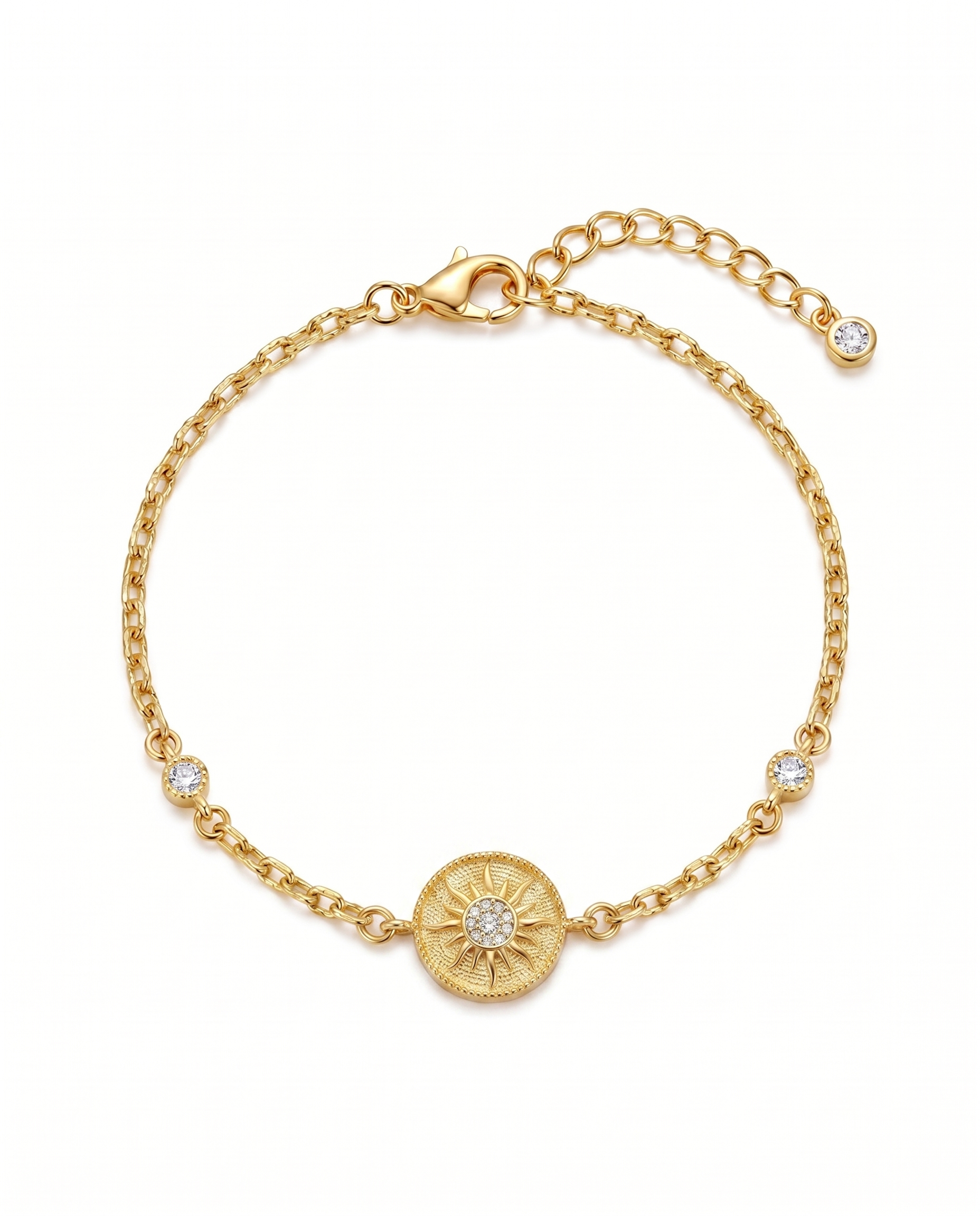 18K Gold Plated Sun Medallion Bracelet by Natelyrian
