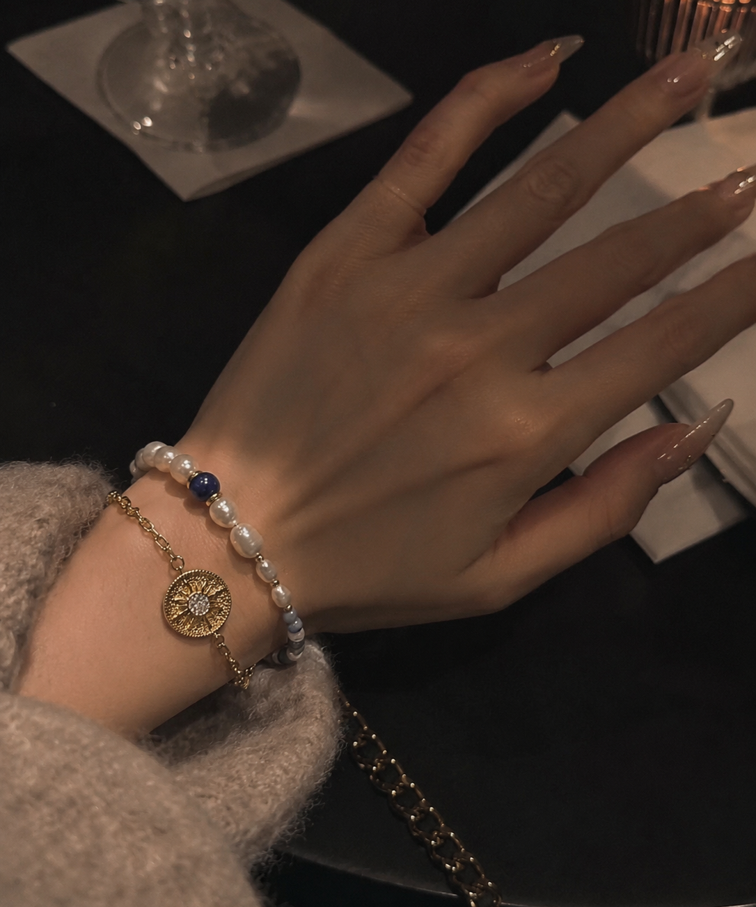 18K Gold Plated Sunburst Medallion Bracelet detail view