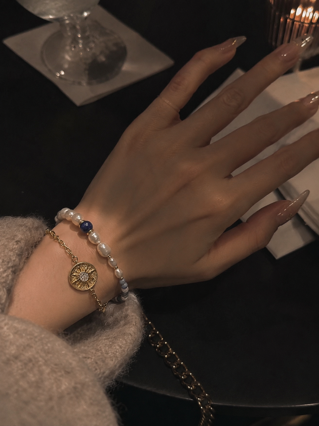 18K Gold Plated Sun Medallion Bracelet detail view