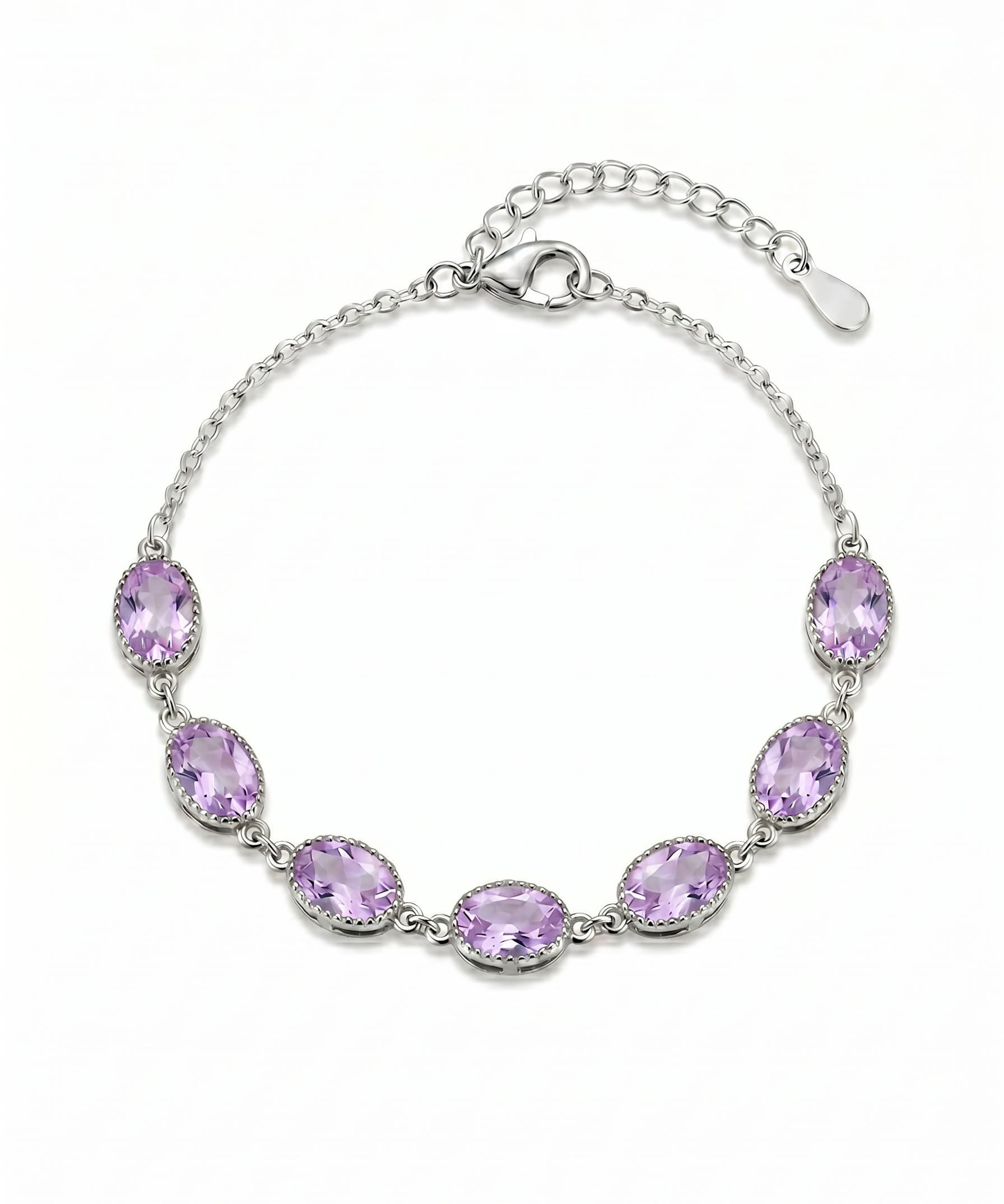 Silver-Plated Natural Amethyst Tennis Bracelet by Natelyrian