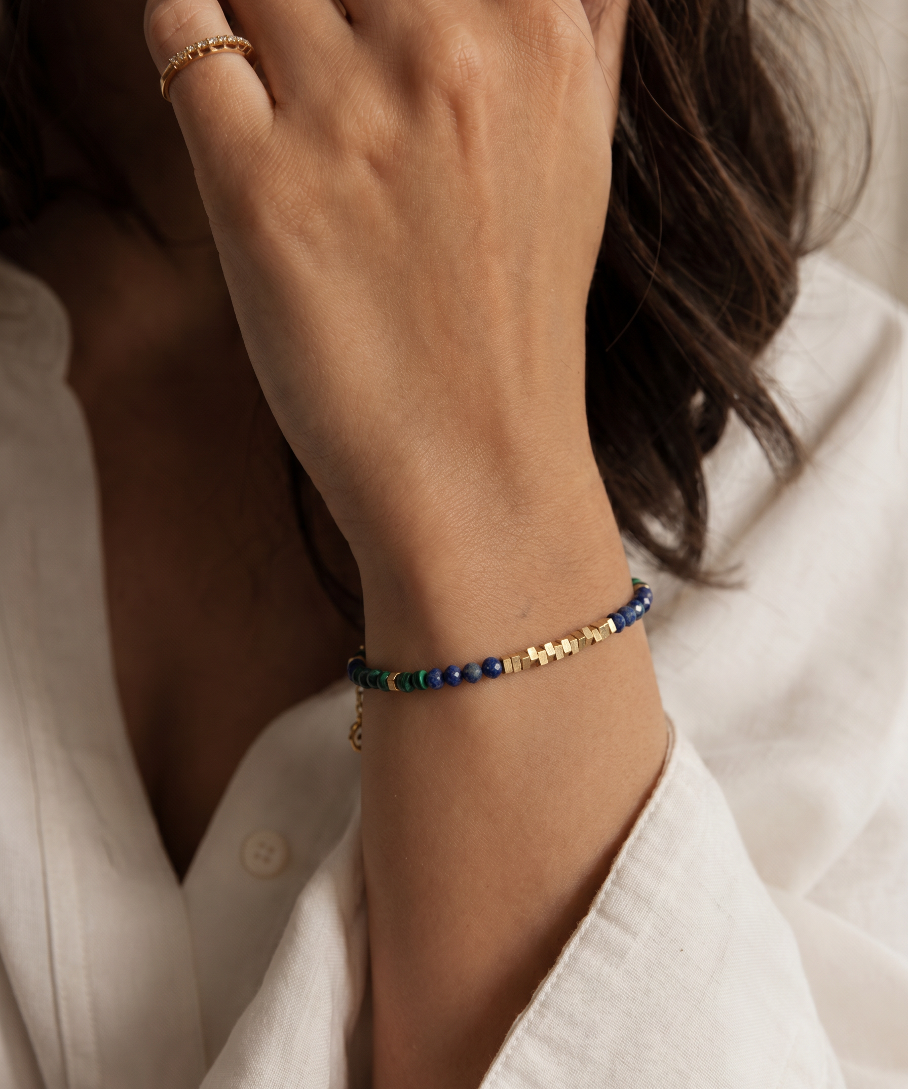 Natural Malachite Gemstone Adjustable Bracelet detail view