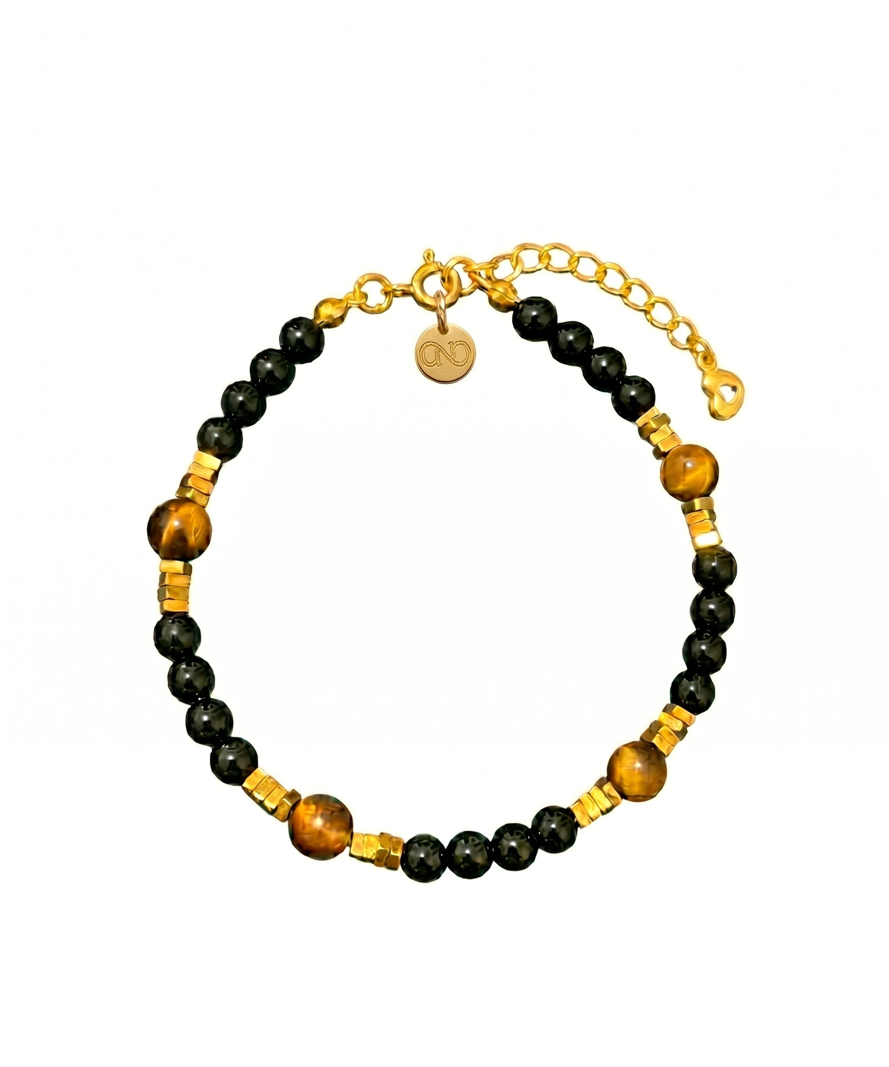 18K Gold Plated Tiger's Eye & Obsidian Adjustable Bracelet by Natelyrian