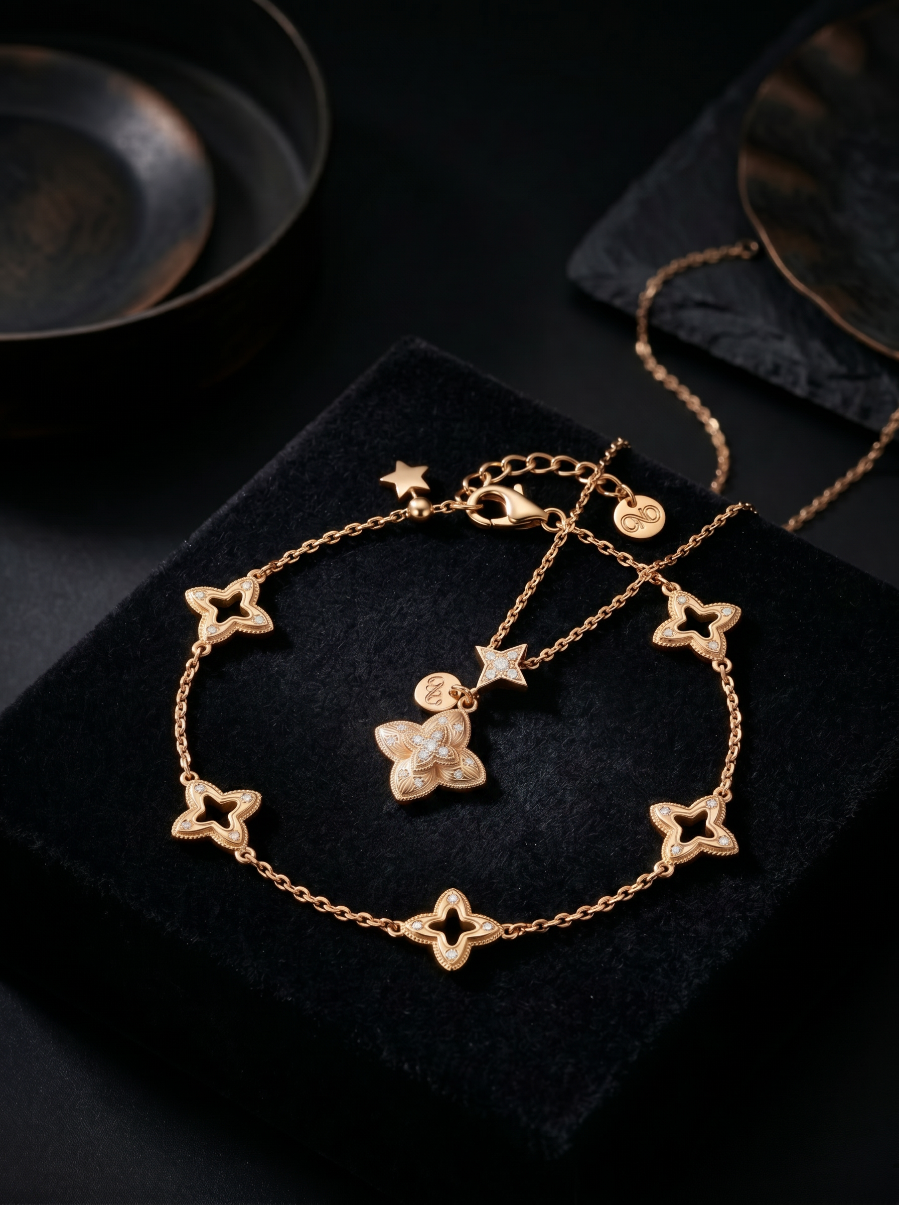 18K Gold Plated Clover Charm Bracelet alternate view
