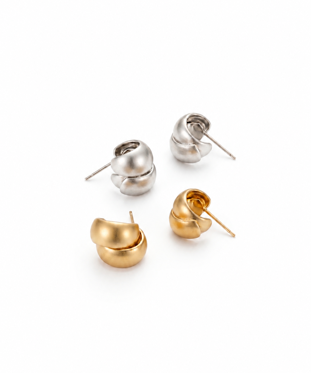 18K Gold and Silver Plated Brushed C-Shaped Hoop Earrings detail view