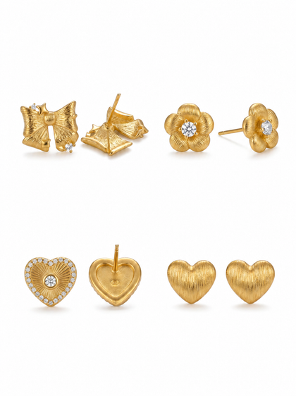 18K Gold Plated Textured Heart Stud Earrings by Natelyrian