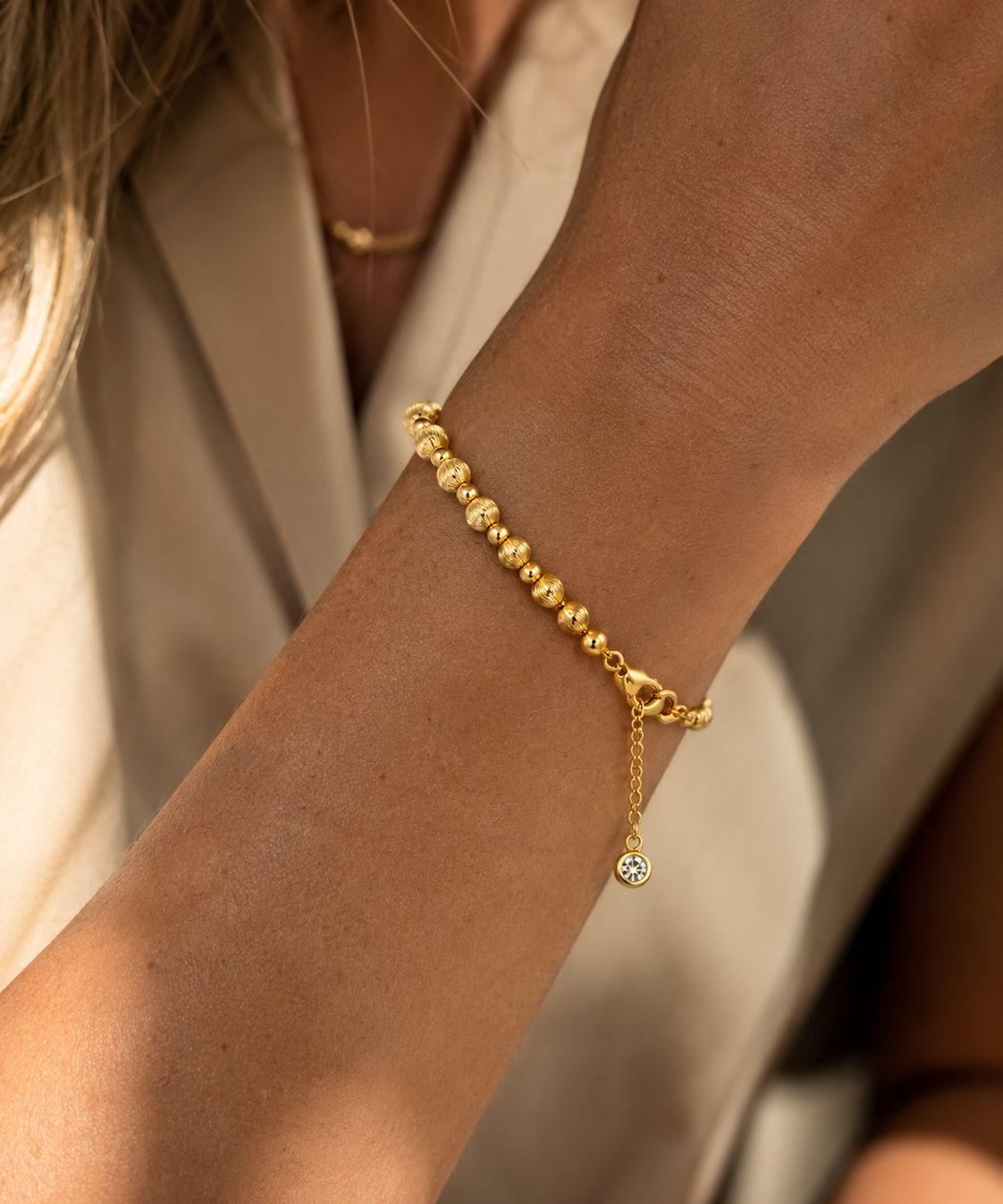 18K Gold Plated Bean Bracelet detail view