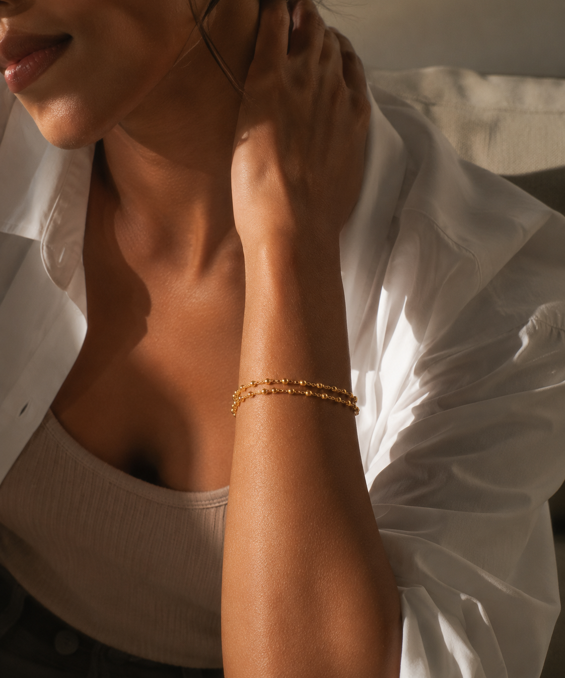 18K Gold Plated Double-Layer Gold Bean Bracelet detail view