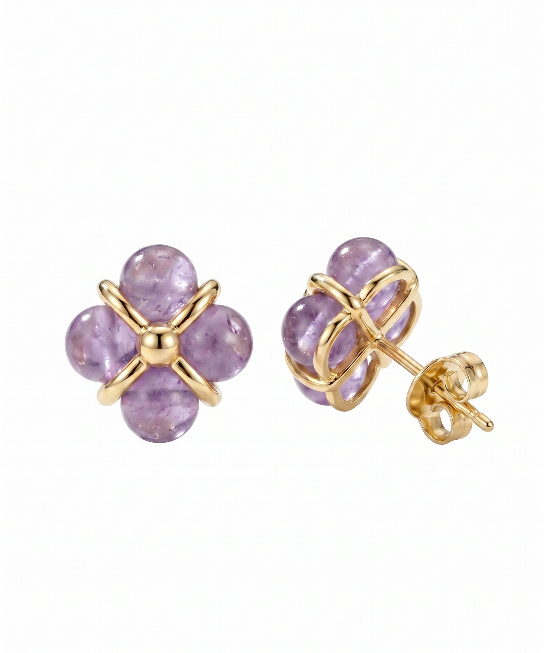 18K Gold Plated Natural Amethyst Flower Stud Earrings by Natelyrian
