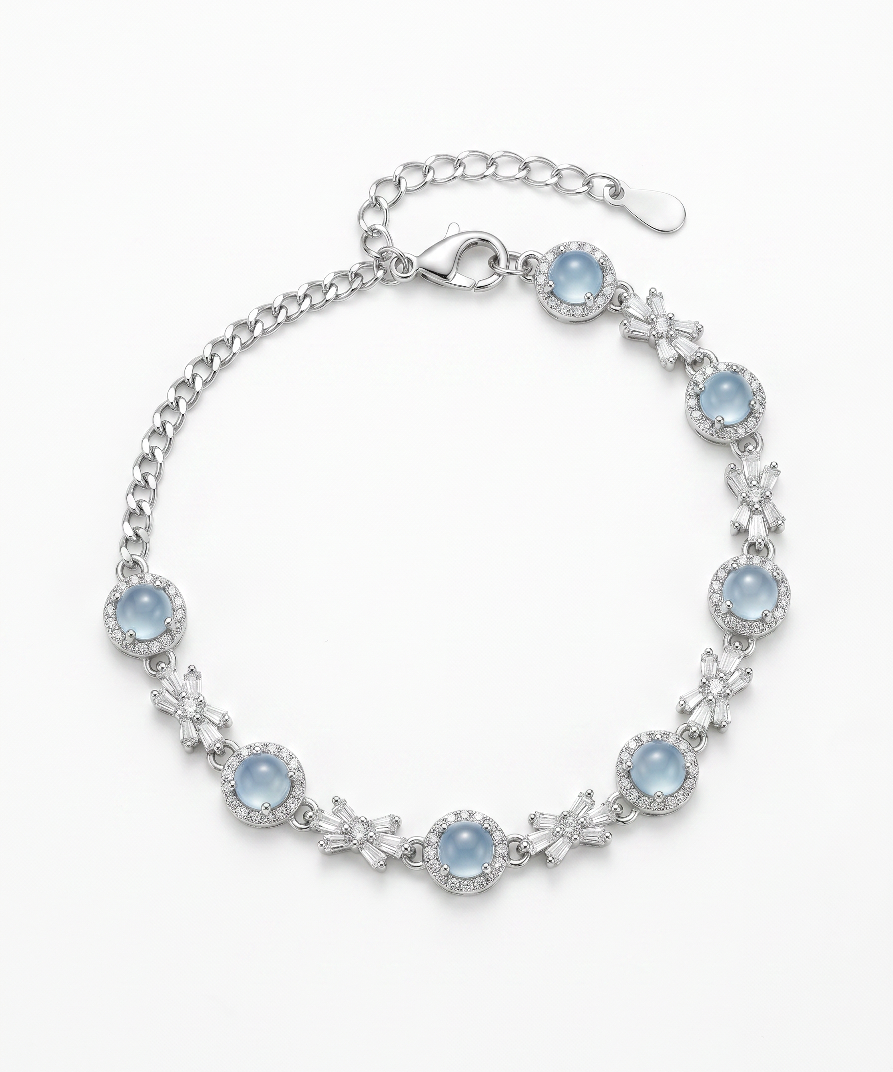 Silver Plated Natural Aquamarine Adjustable Bracelet by Natelyrian