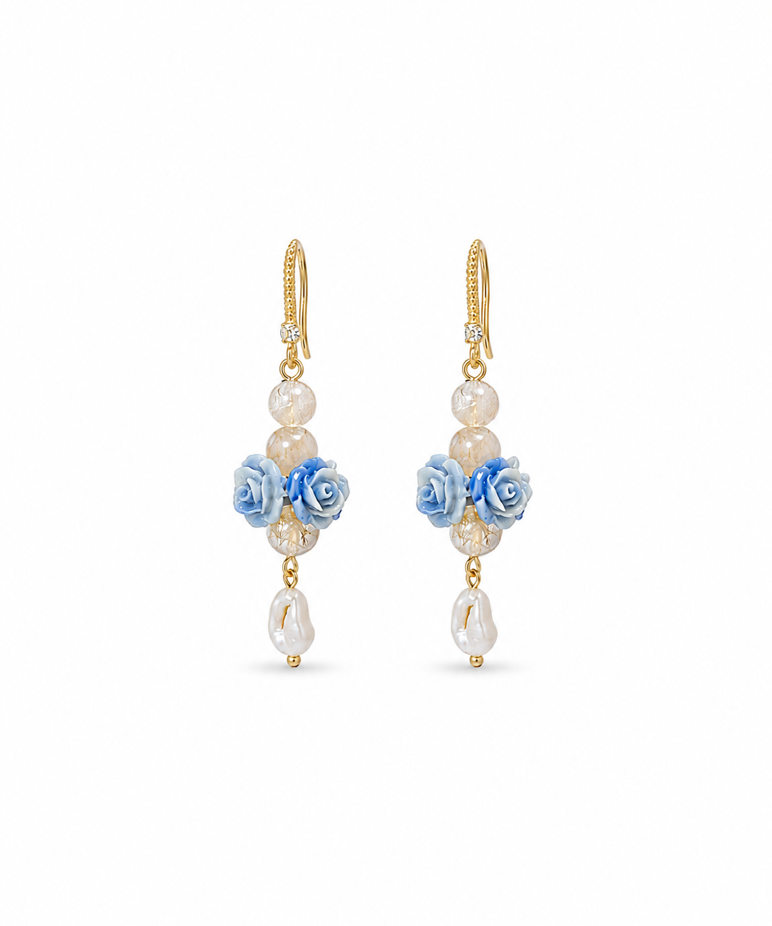 Blue Rose Natural Pearl Drop Earrings by Natelyrian
