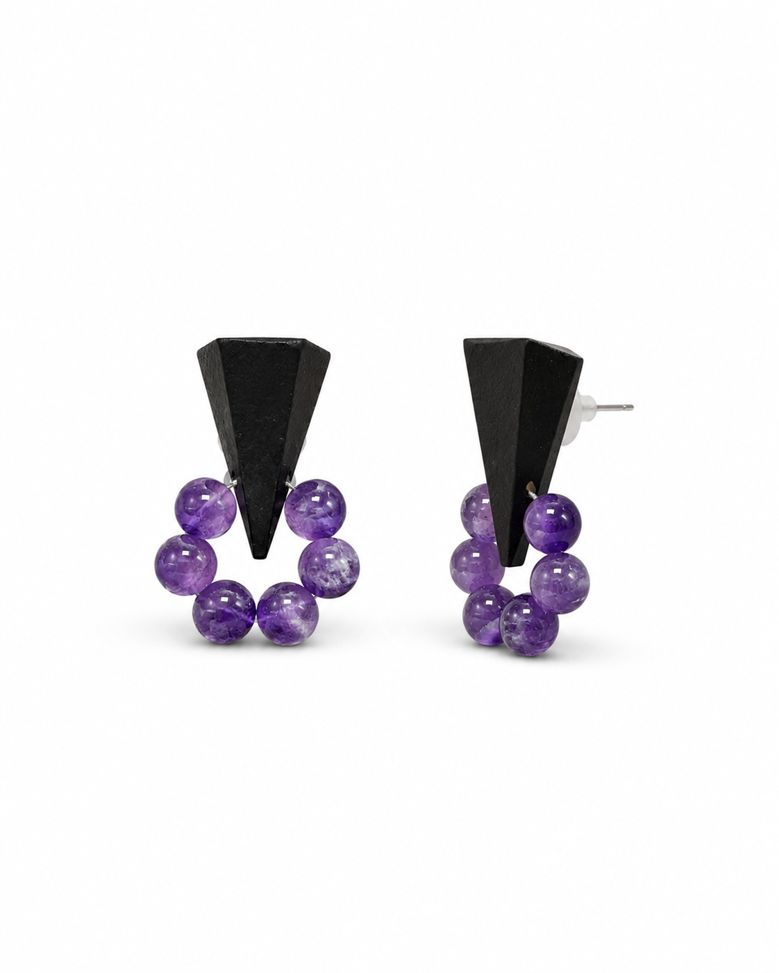 Black Geometric Amethyst Beaded Statement Earrings by Natelyrian