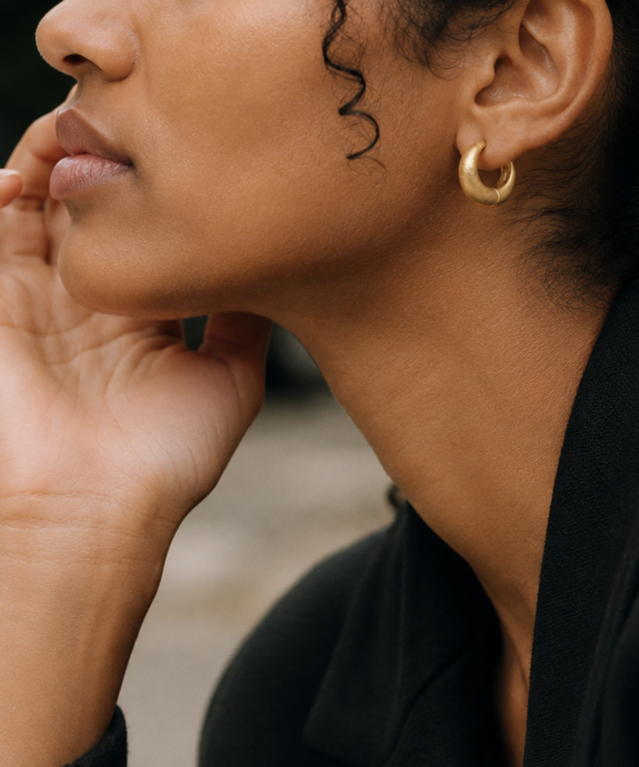 Irregular Textured Gold Hoop Earrings detail view