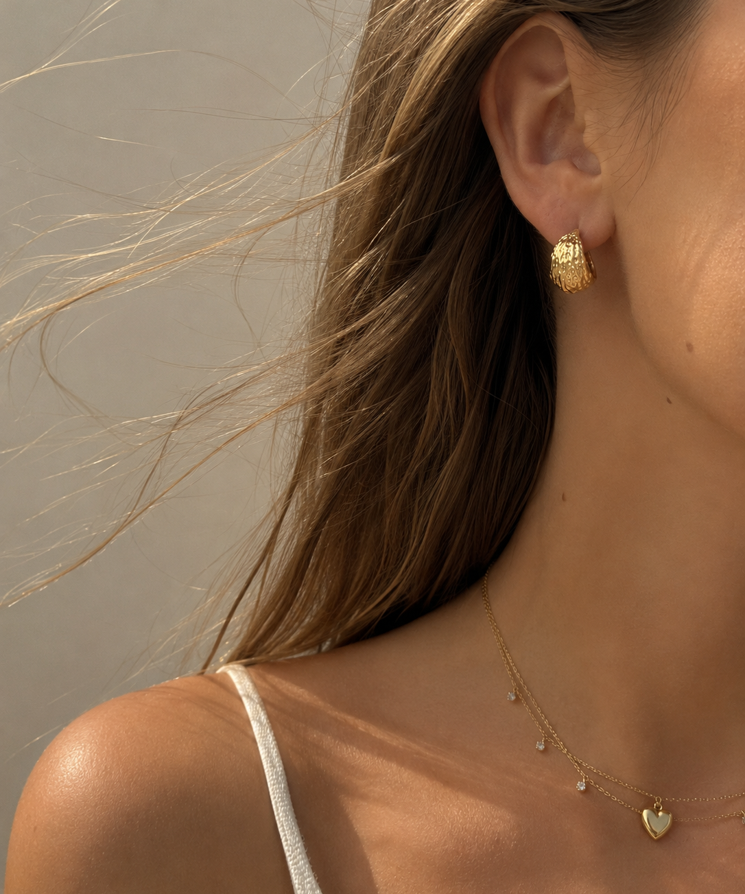 18K Gold and Silver Plated Peanut Stud Earrings detail view