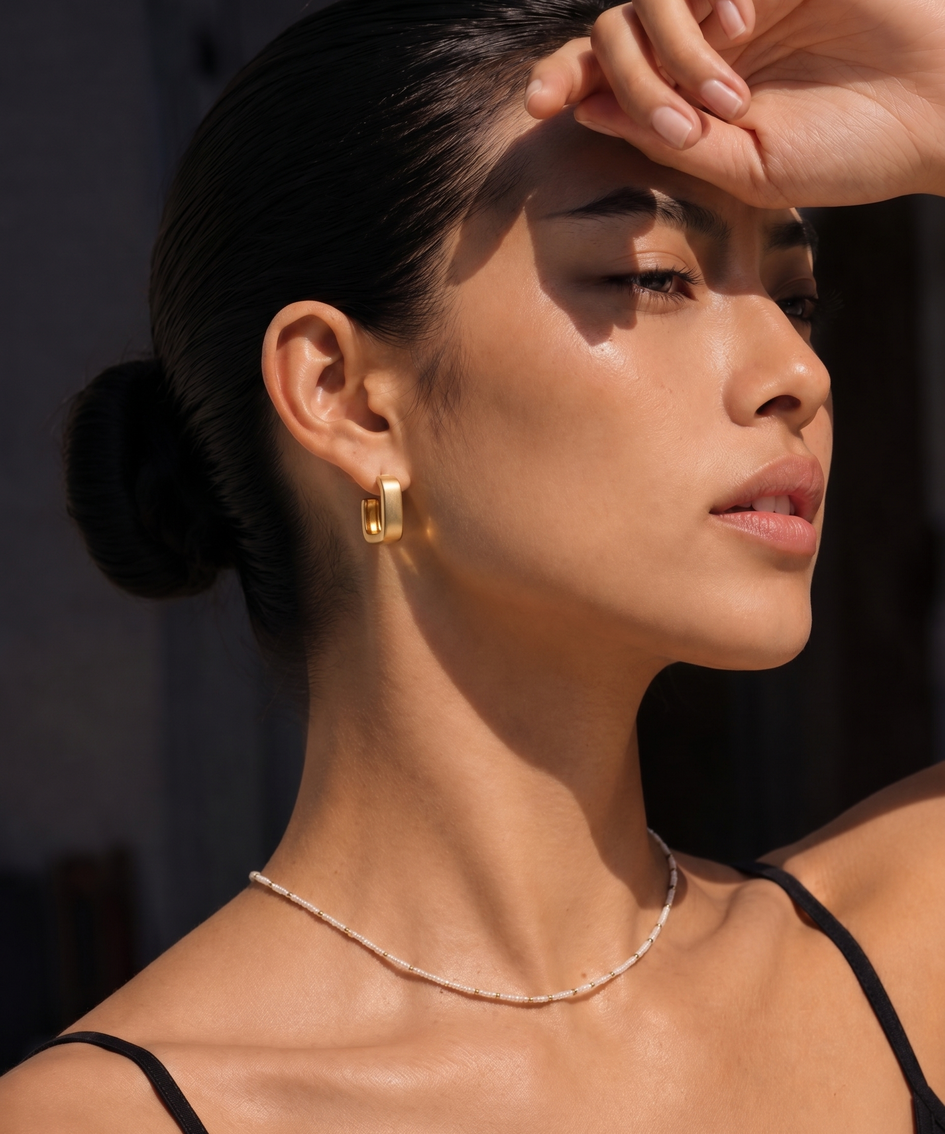 18K Gold Plated Brushed Square Earrings detail view