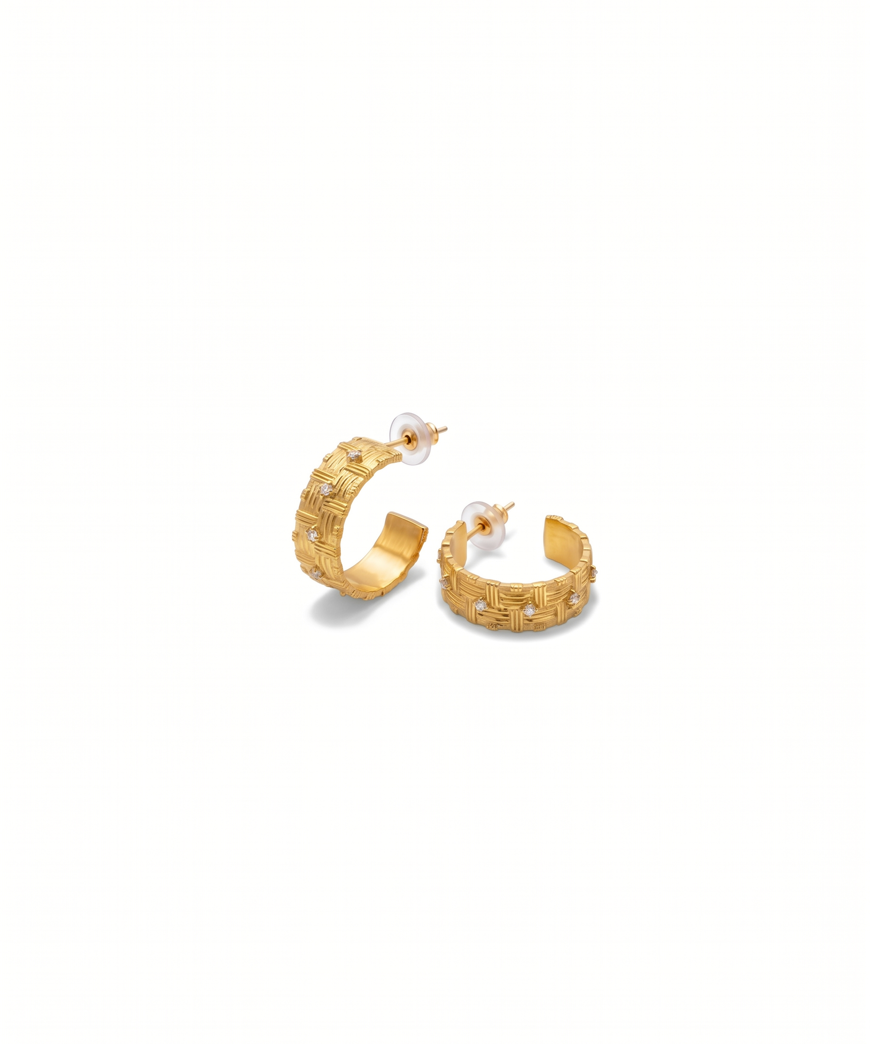 18K Gold Plated Textured Wide Band Zircon Hoop Earrings by Natelyrian