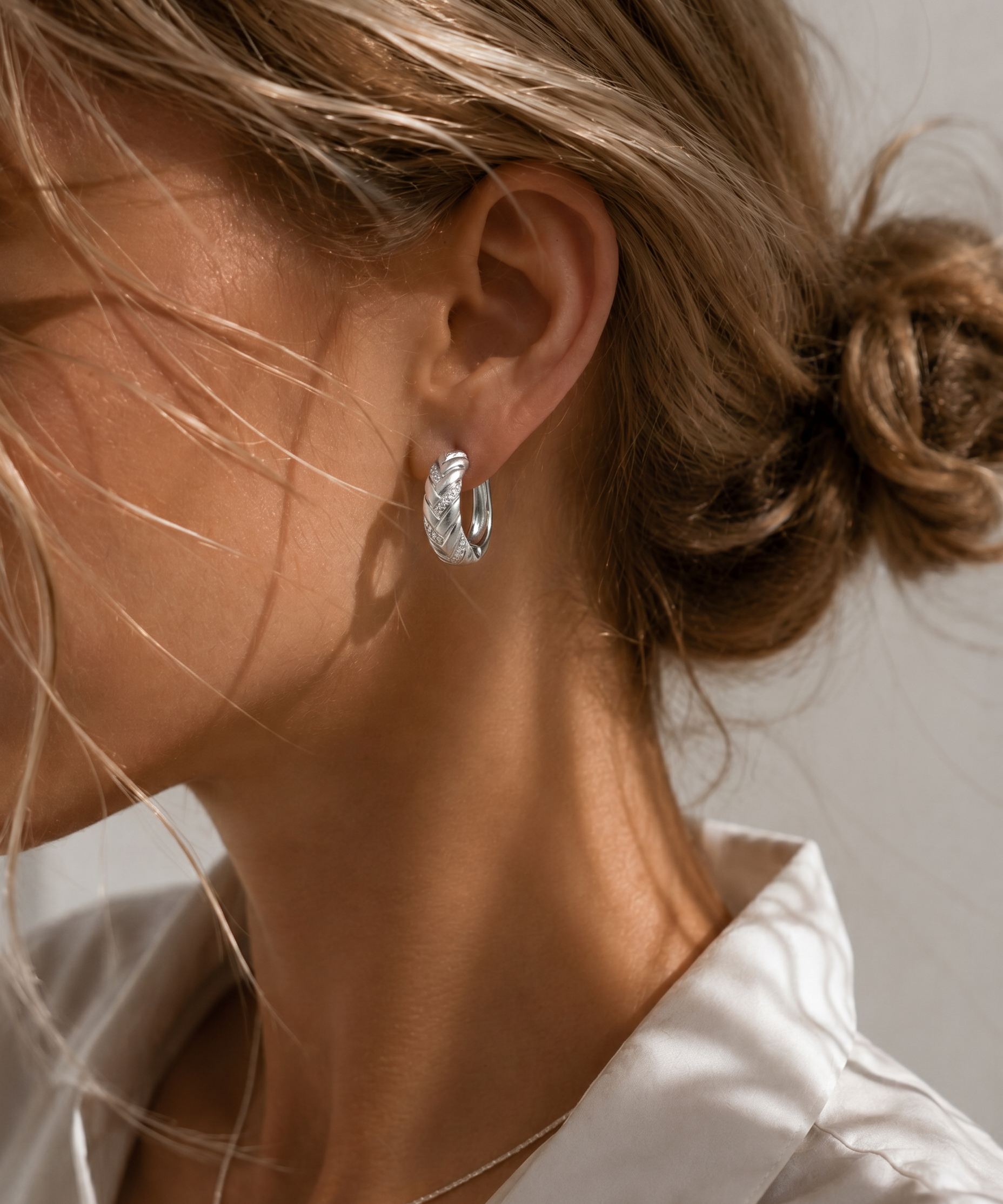 Silver-Plated Textured Hoop Earrings detail view