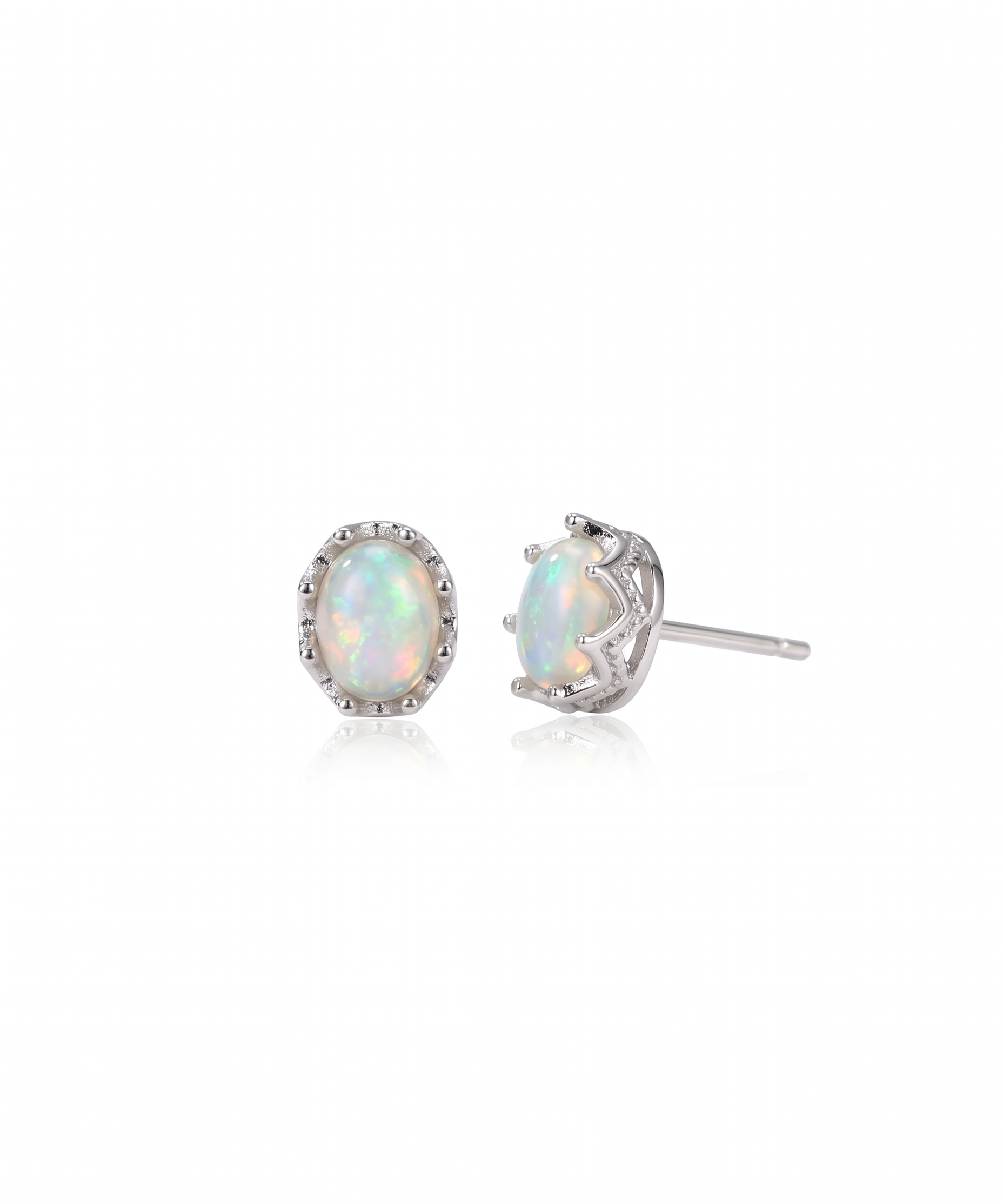 Silver Natural Opal Moonlight Stud Earrings by Natelyrian