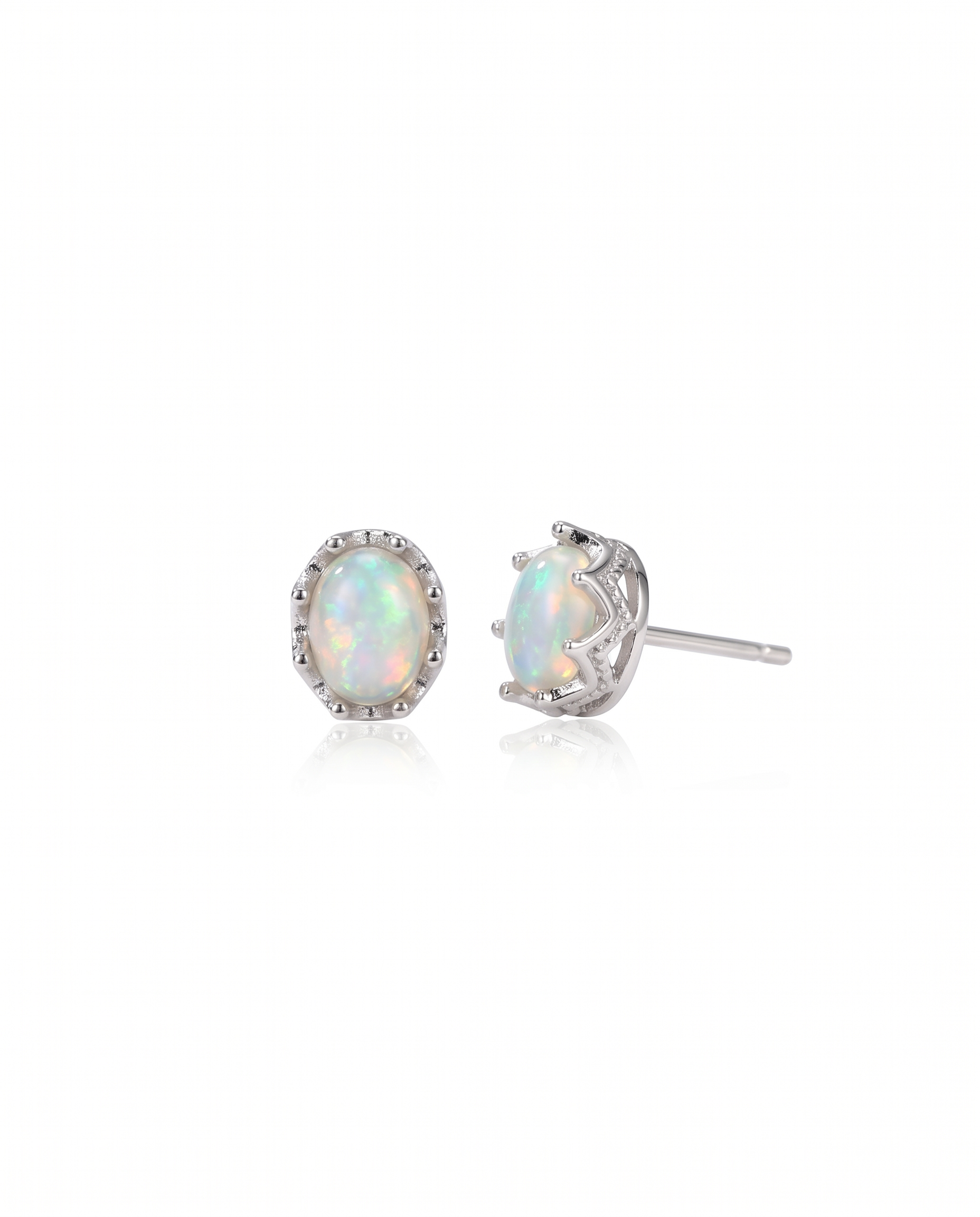 Silver Natural Opal Moonlight Stud Earrings by Natelyrian