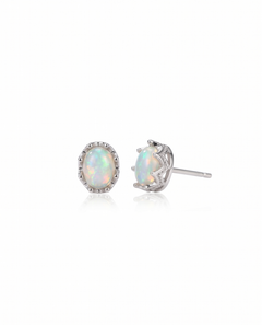 Silver Natural Opal Moonlight Stud Earrings by Natelyrian