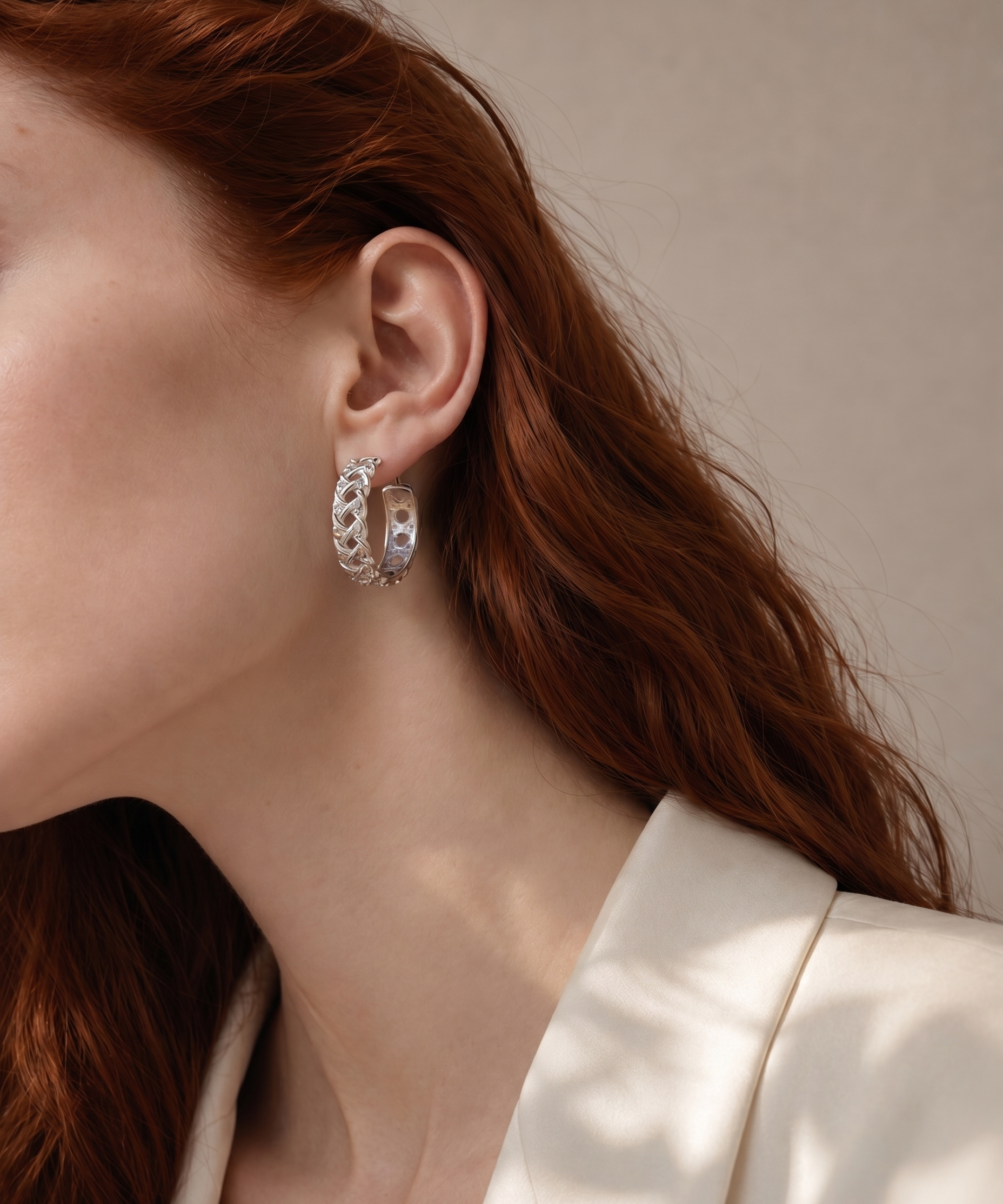 18K Gold Plated Woven Hoop Earrings detail view