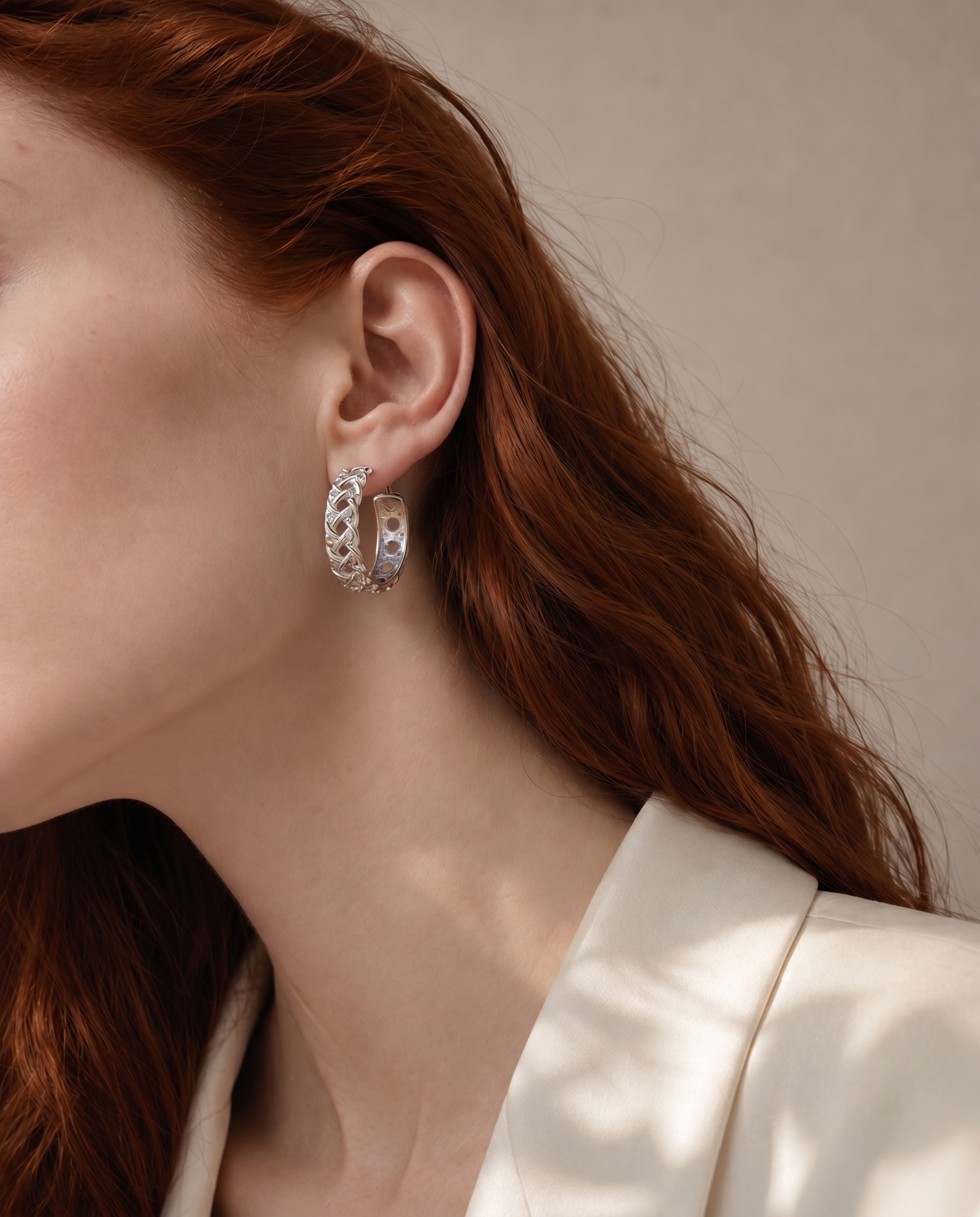 18K Gold Plated Woven Hoop Earrings detail view