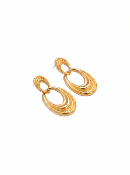 18K Gold Plated Double Oval Drop Earrings by Natelyrian