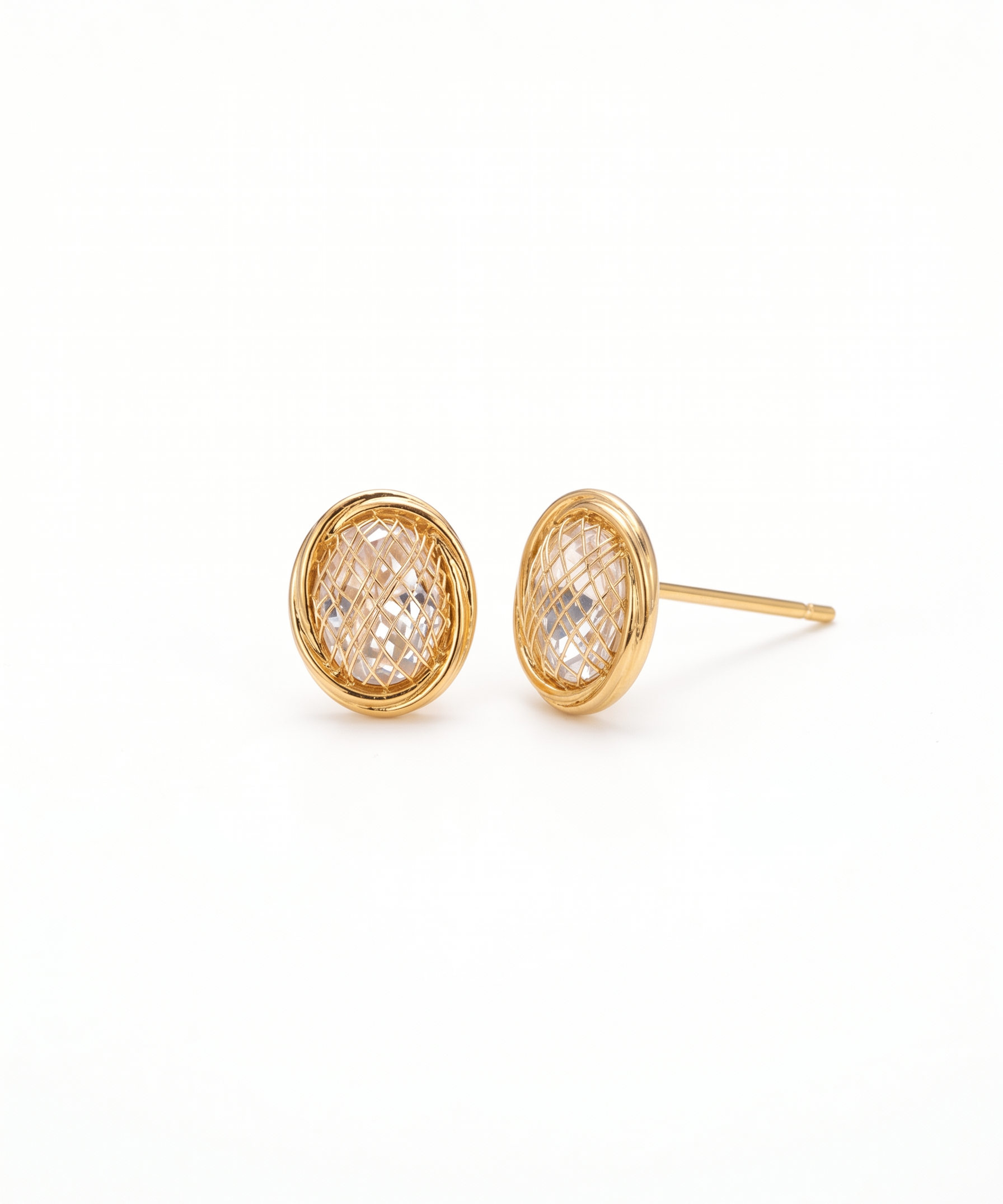 18K Gold Plated Oval Wire Mesh Crystal Stud Earrings by Natelyrian
