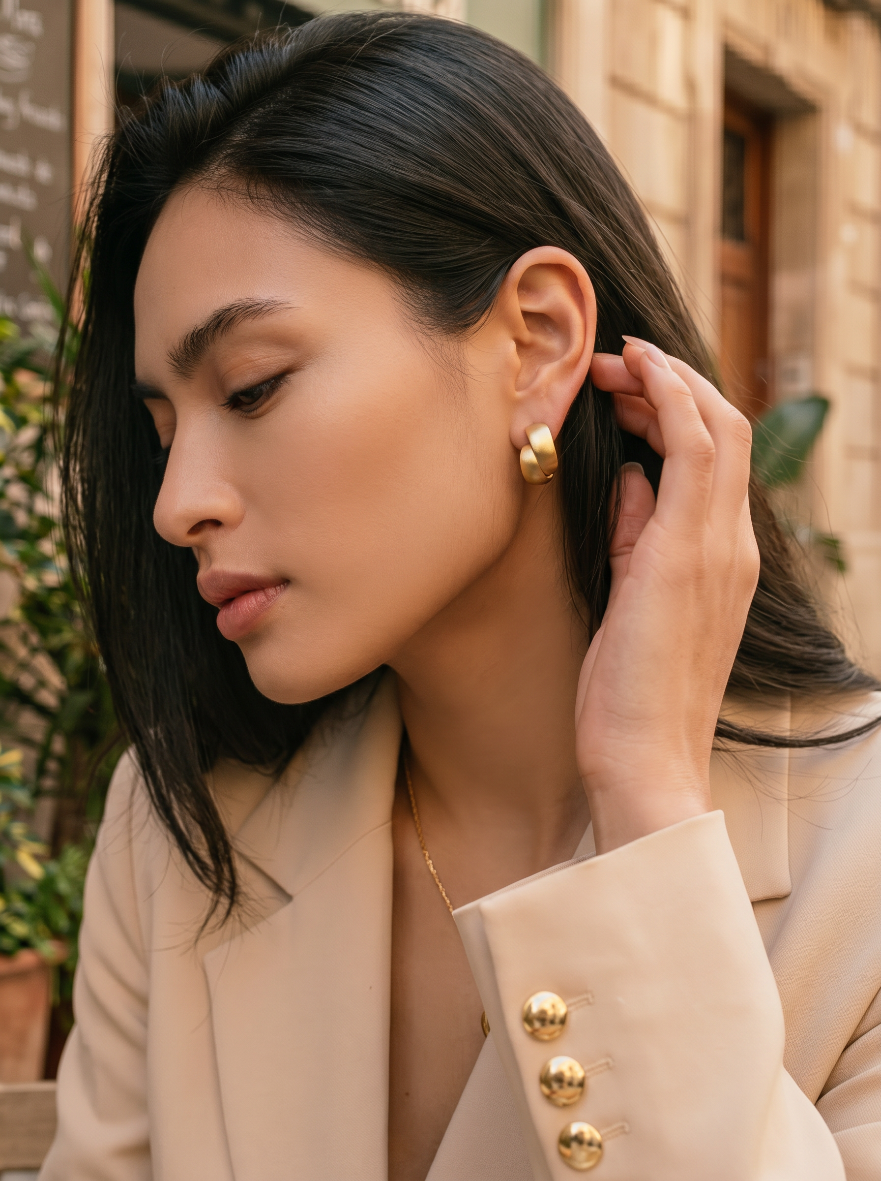 18K Gold and Silver Plated Brushed C-Shaped Hoop Earrings product view 5