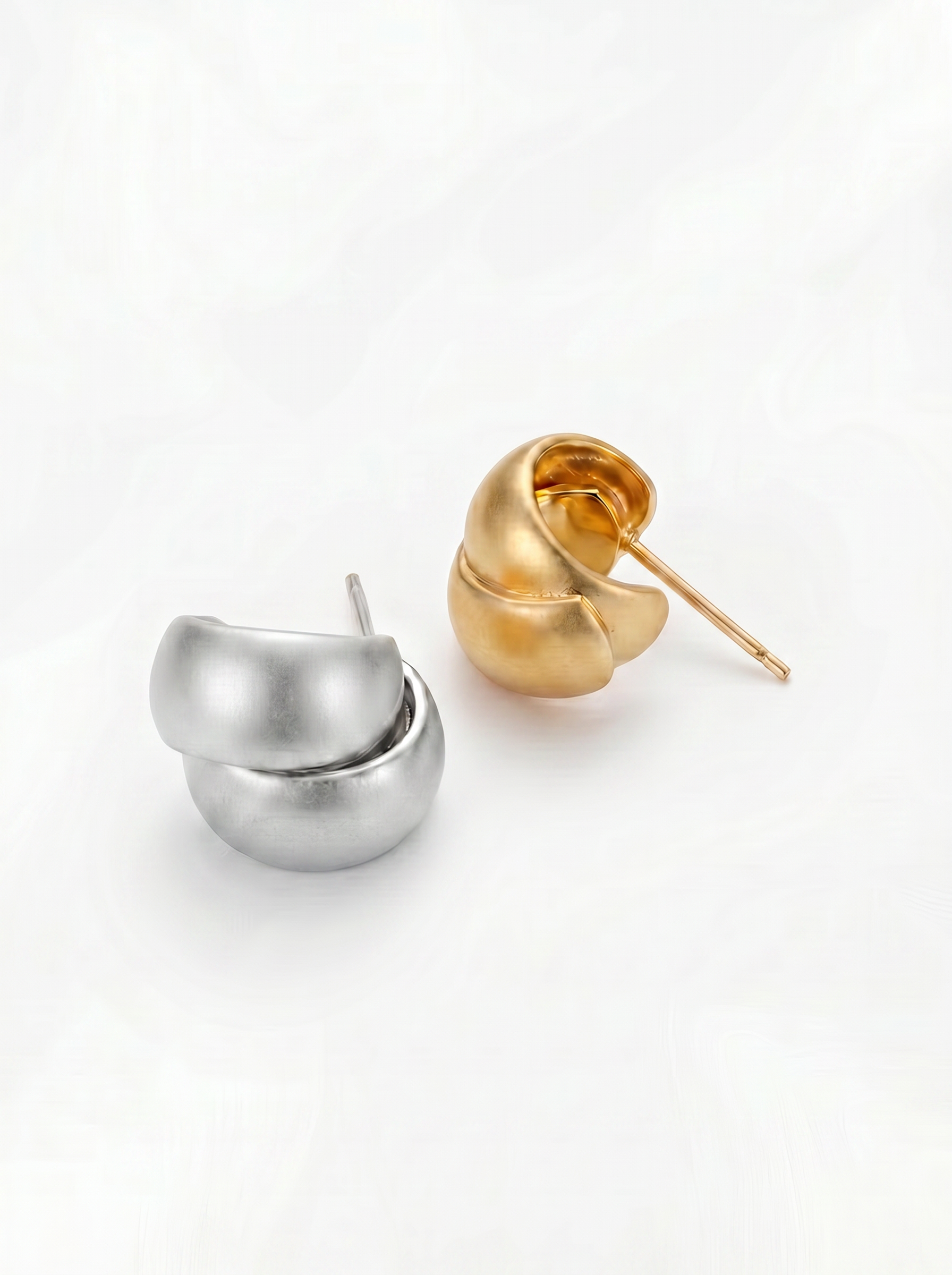 18K Gold and Silver Plated Brushed C-Shaped Hoop Earrings product view 6