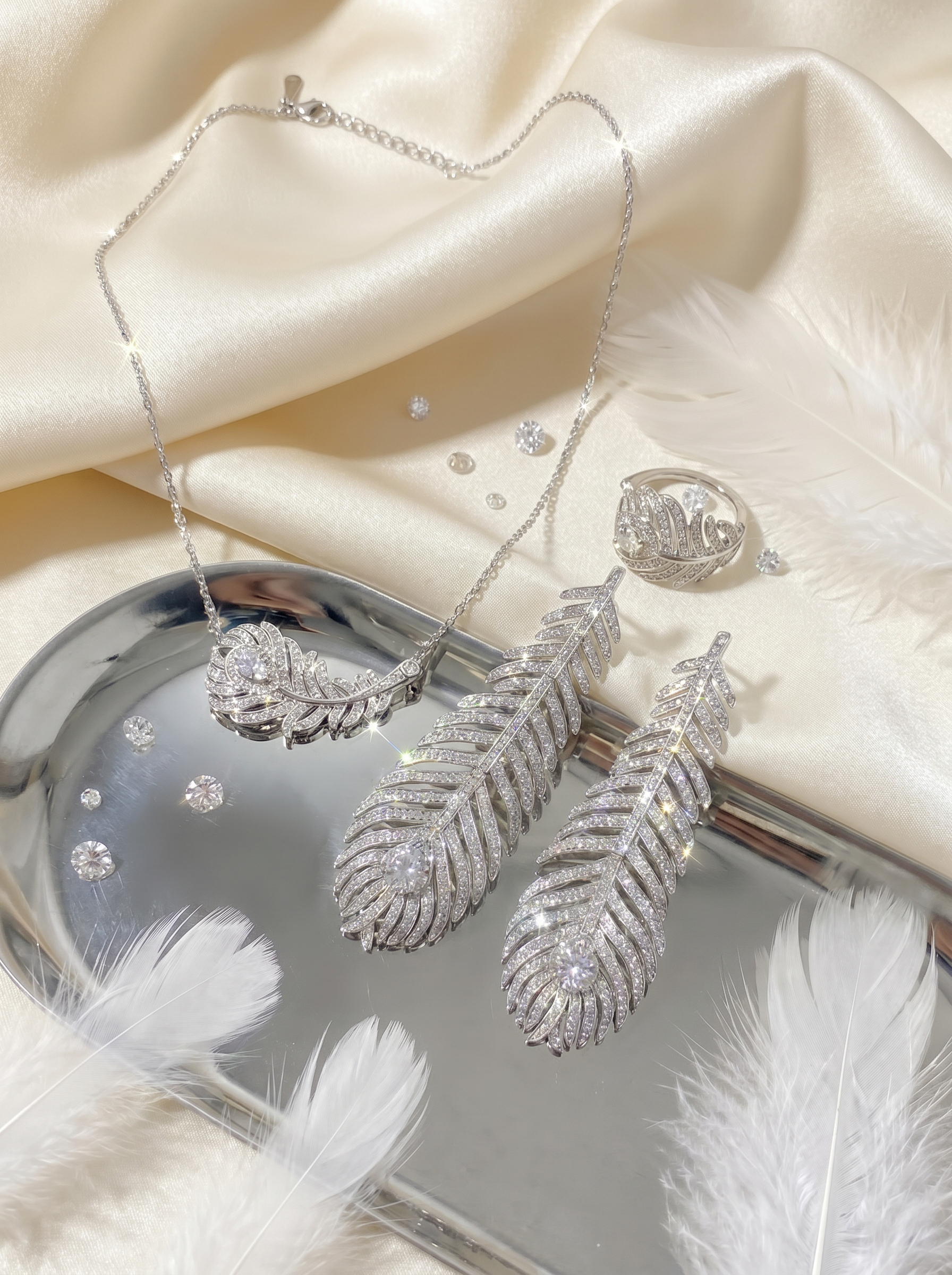 Silver Plated Cubic Zirconia Feather Gift Sets alternate view
