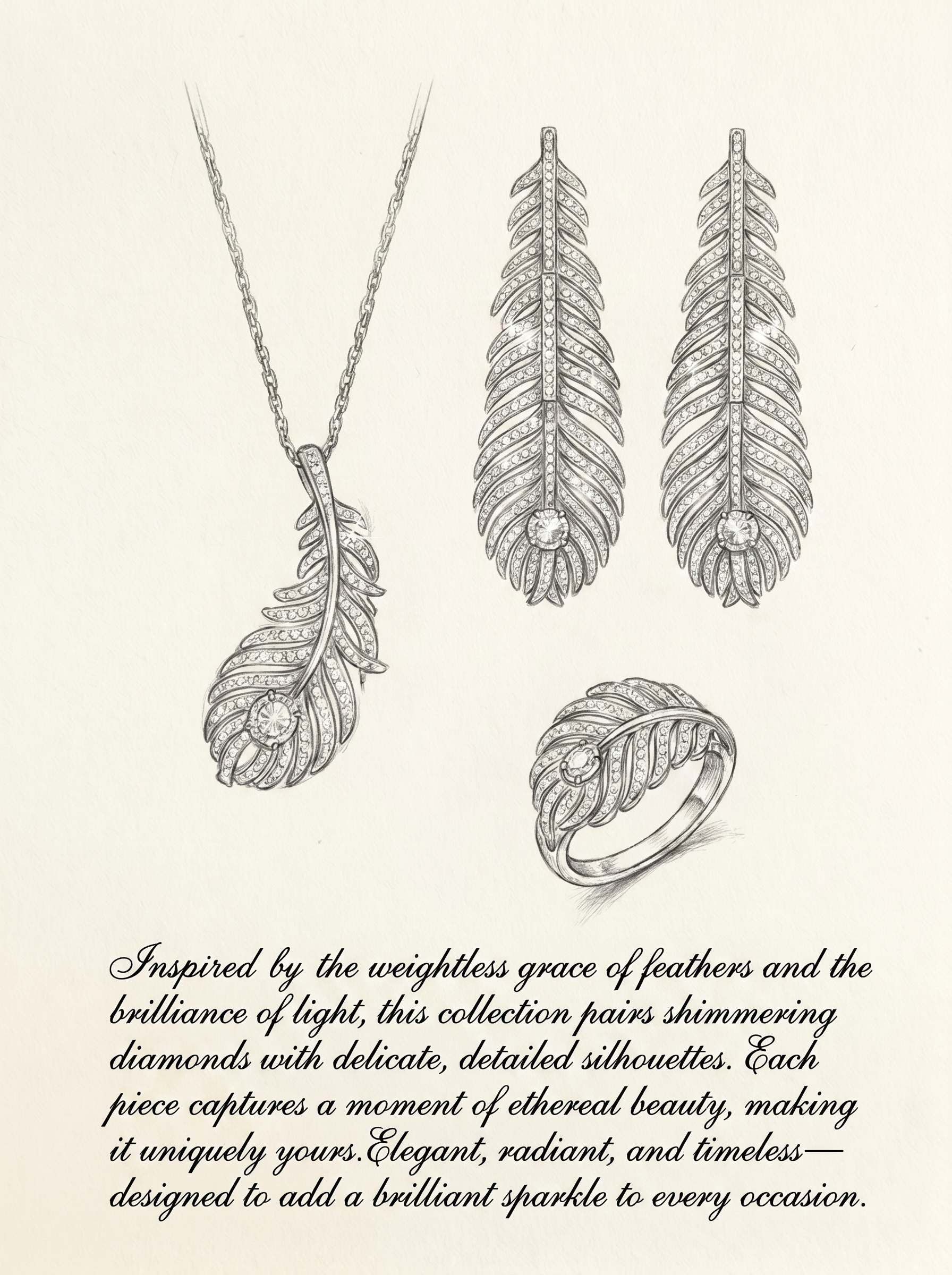 Silver Plated Cubic Zirconia Feather Necklace product view 4
