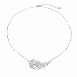 Silver Plated Cubic Zirconia Feather Necklace by Natelyrian