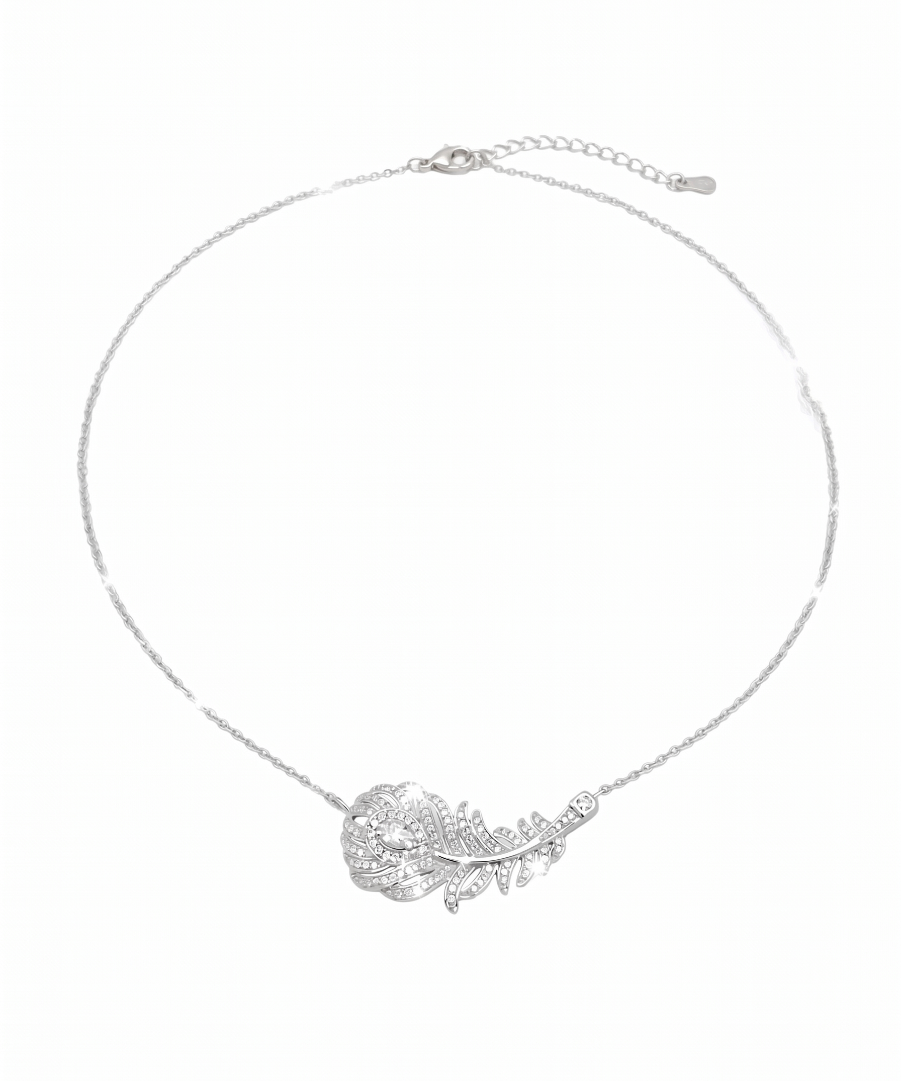 Silver Plated Cubic Zirconia Feather Necklace by Natelyrian