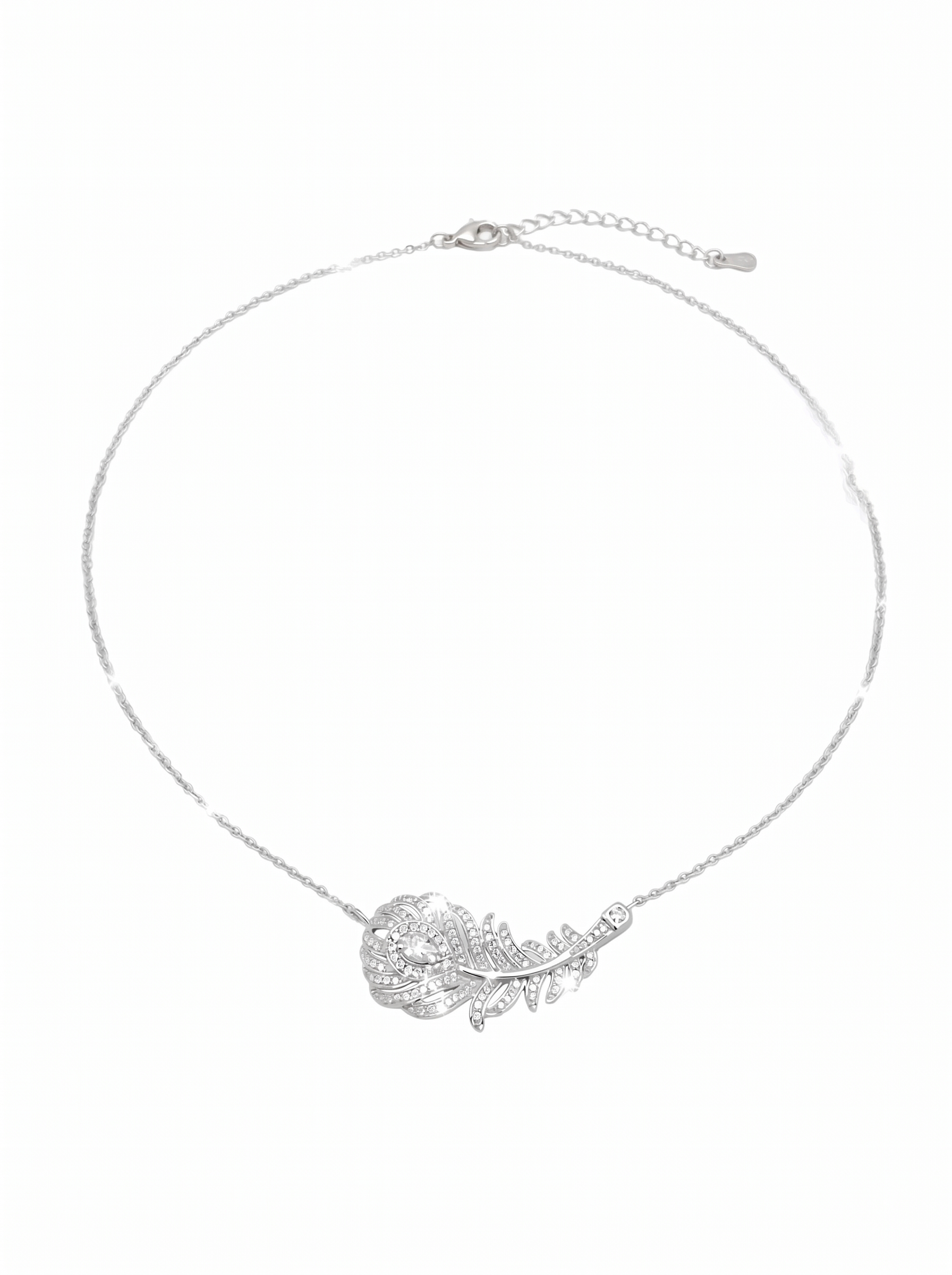 Silver Plated Cubic Zirconia Feather Necklace by Natelyrian
