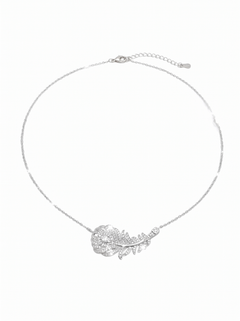 Silver Plated Cubic Zirconia Feather Necklace by Natelyrian